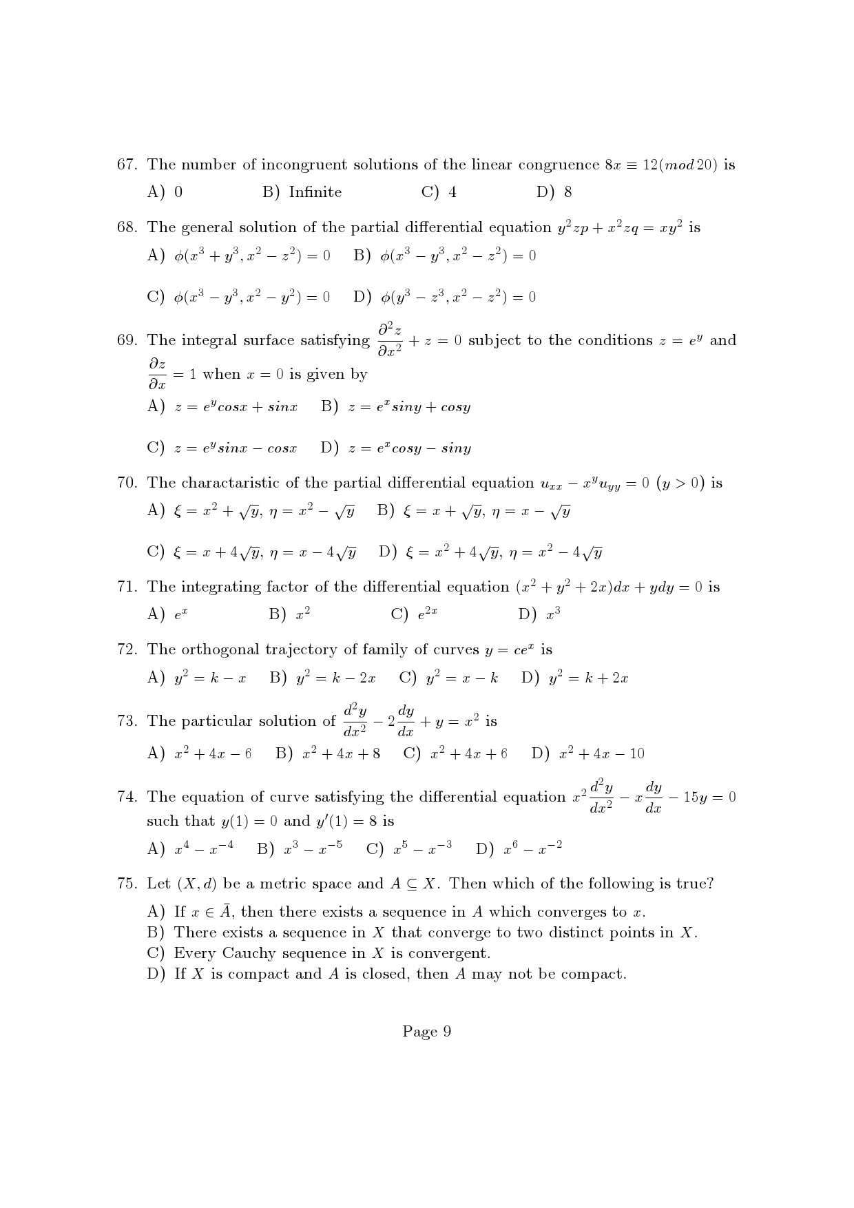 Kerala SET Mathematics Exam Question Paper January 2023 9
