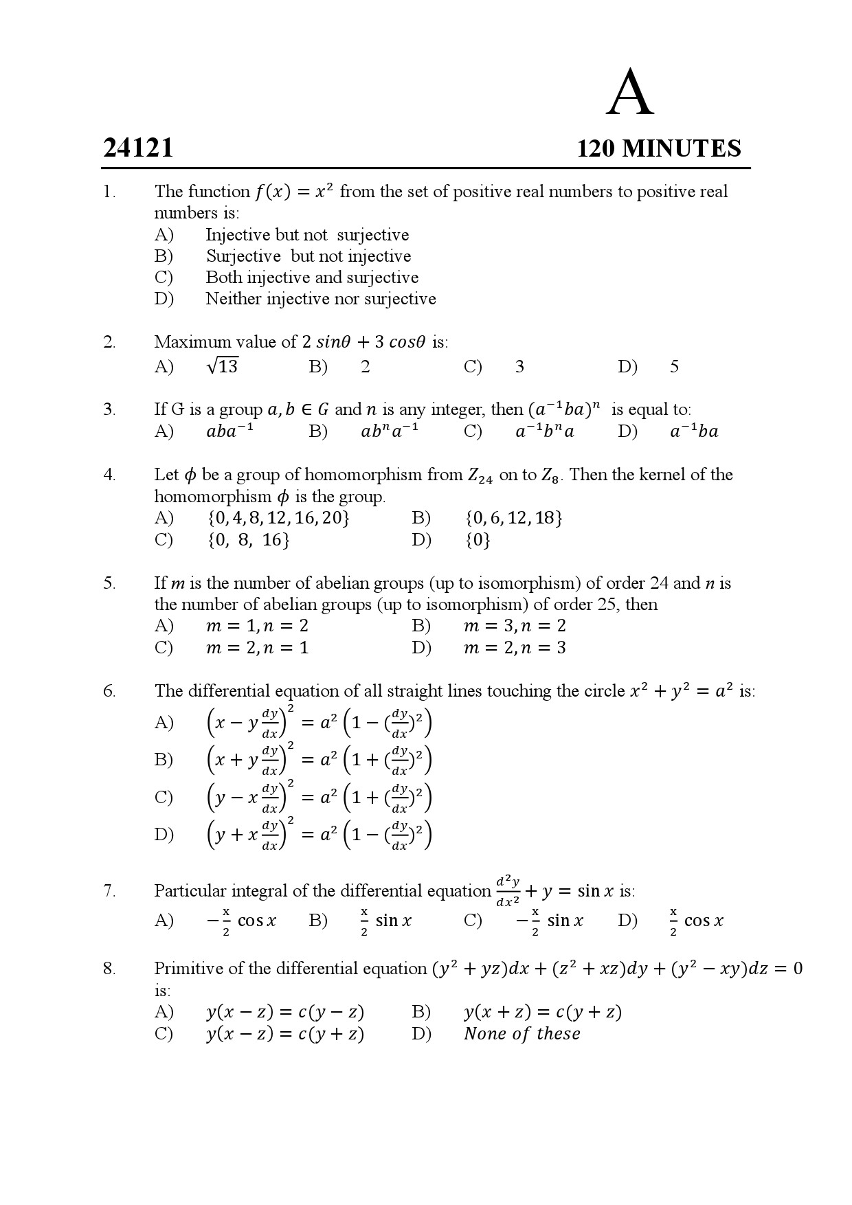 Kerala SET Mathematics Exam Question Paper January 2024 1