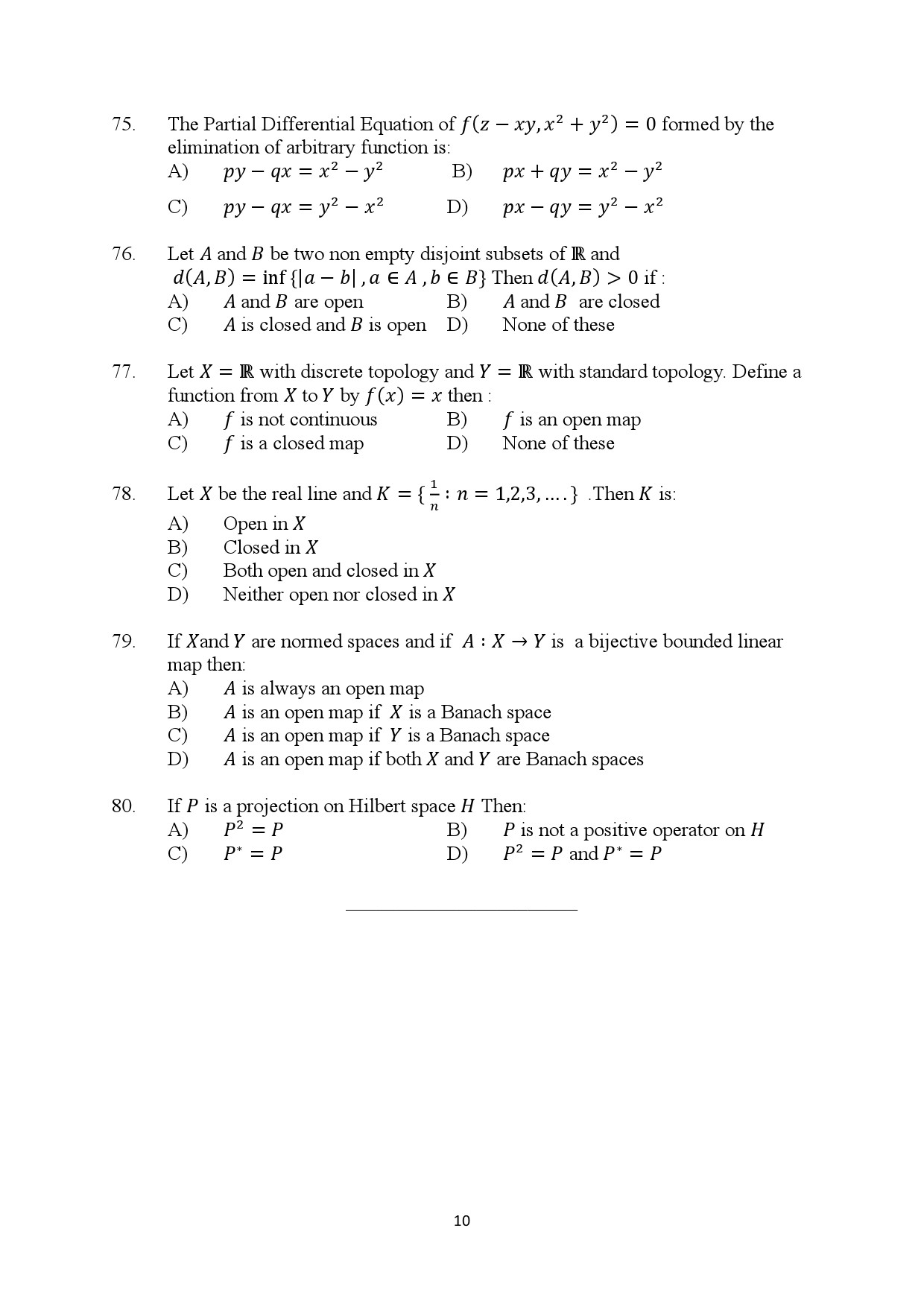 Kerala SET Mathematics Exam Question Paper January 2024 10