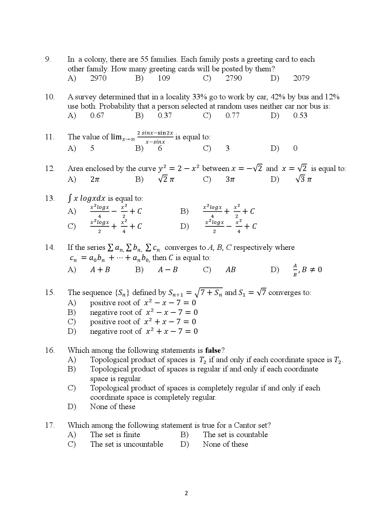 Kerala SET Mathematics Exam Question Paper January 2024 2