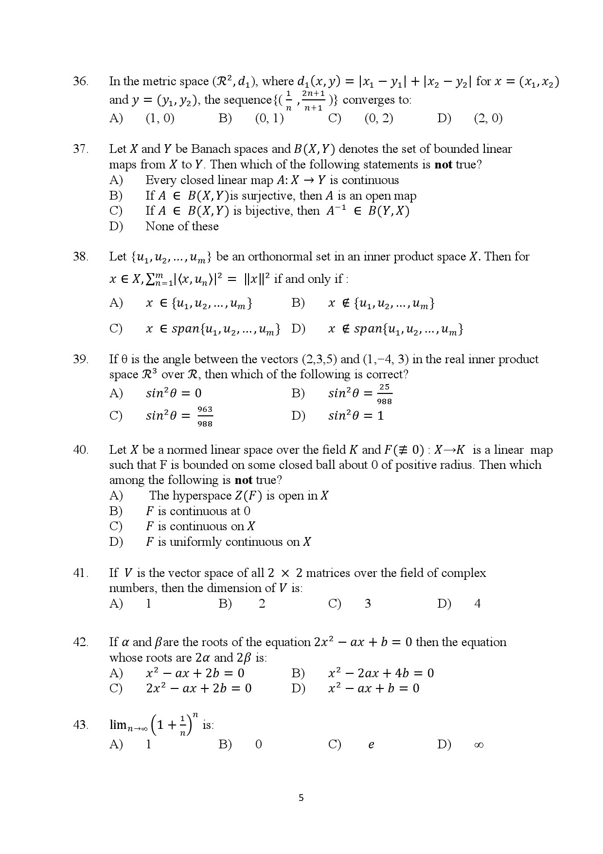 Kerala SET Mathematics Exam Question Paper January 2024 5