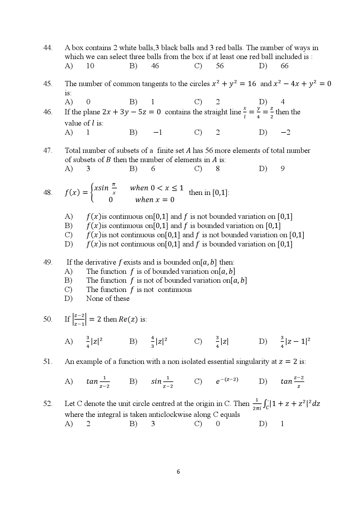 Kerala SET Mathematics Exam Question Paper January 2024 6