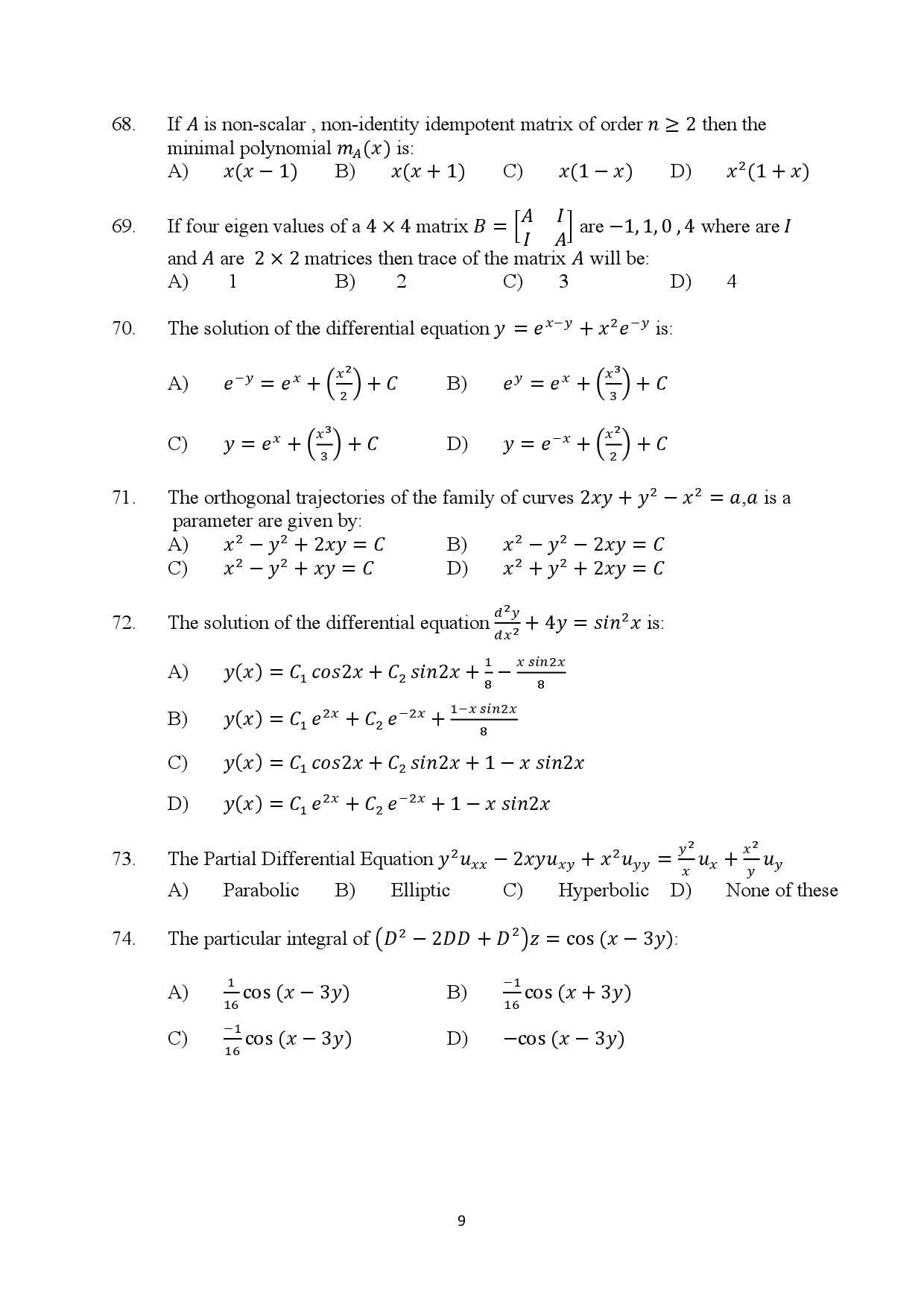 Kerala SET Mathematics Exam Question Paper January 2024 9