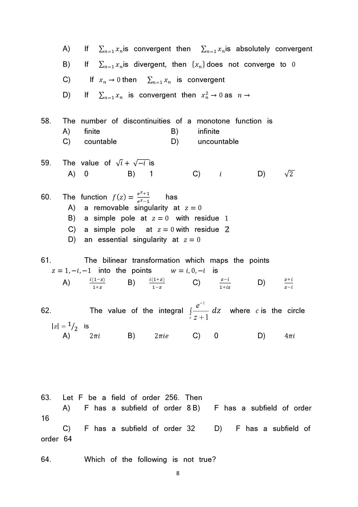 Kerala SET Mathematics Exam Question Paper July 2019 8