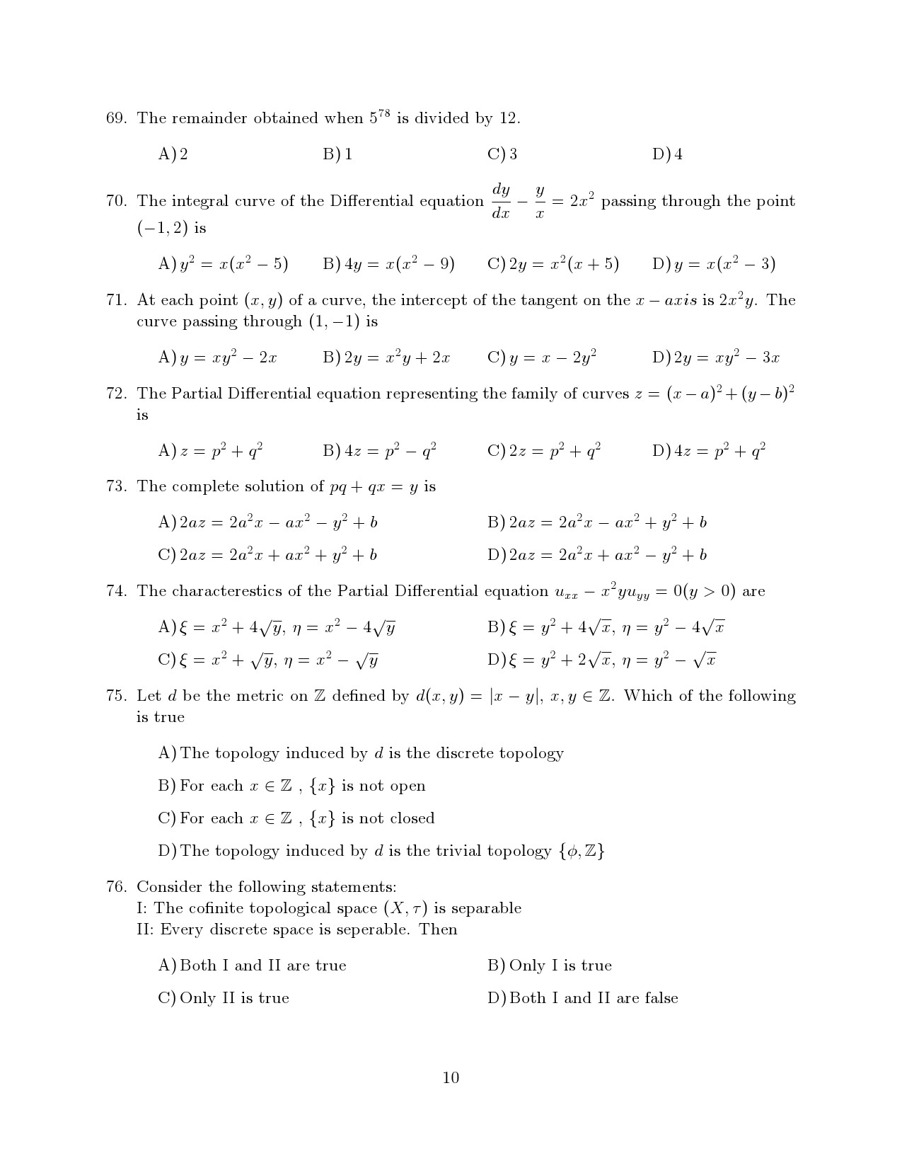 Kerala SET Mathematics Exam Question Paper July 2021 10