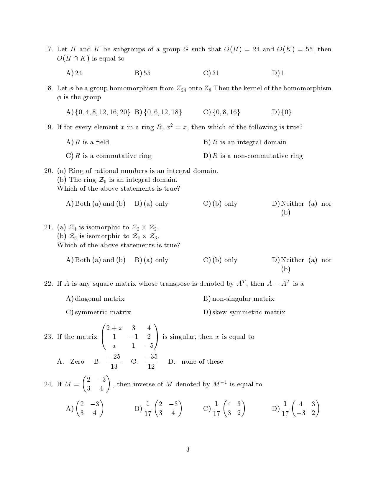 Kerala SET Mathematics Exam Question Paper July 2021 3