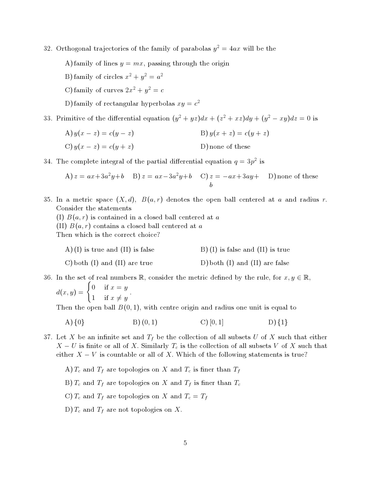 Kerala SET Mathematics Exam Question Paper July 2021 5