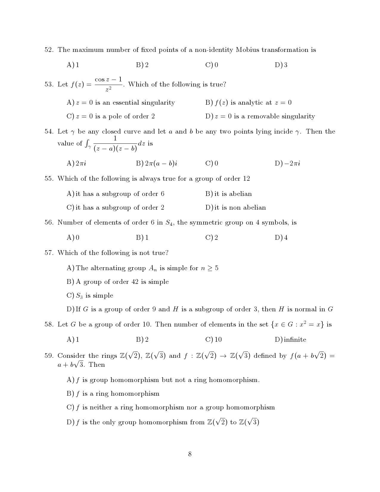 Kerala SET Mathematics Exam Question Paper July 2021 8