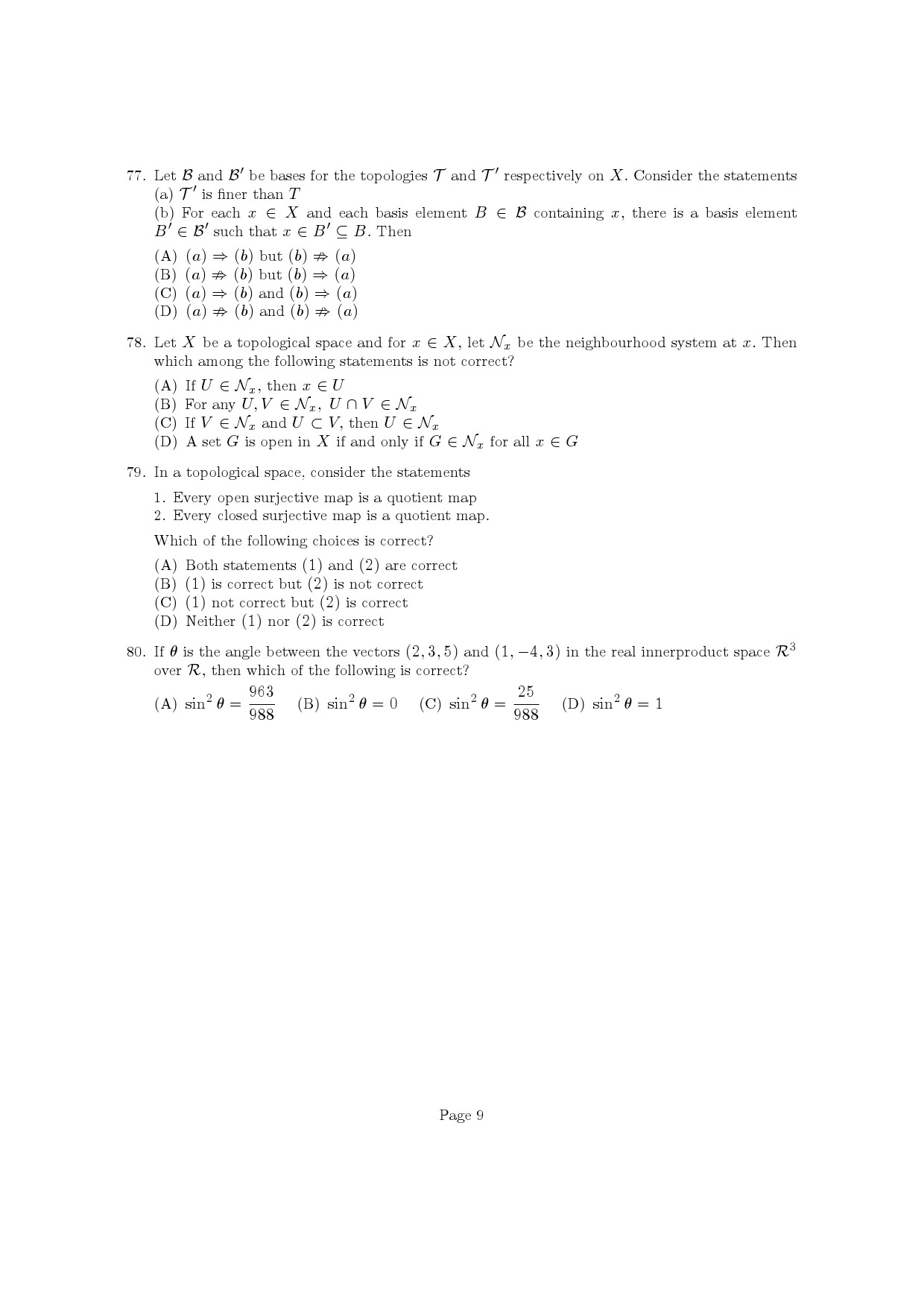 Kerala SET Mathematics Exam Question Paper July 2022 9