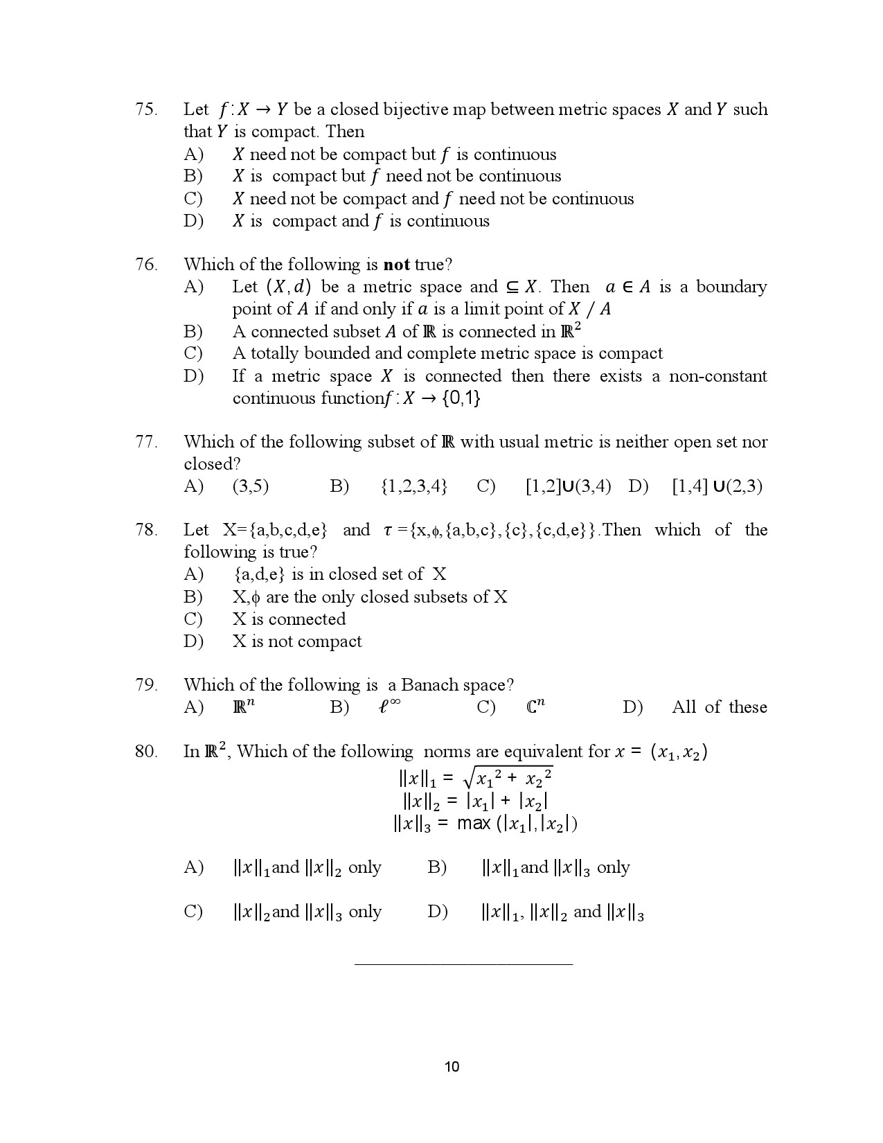 Kerala SET Mathematics Exam Question Paper July 2023 10