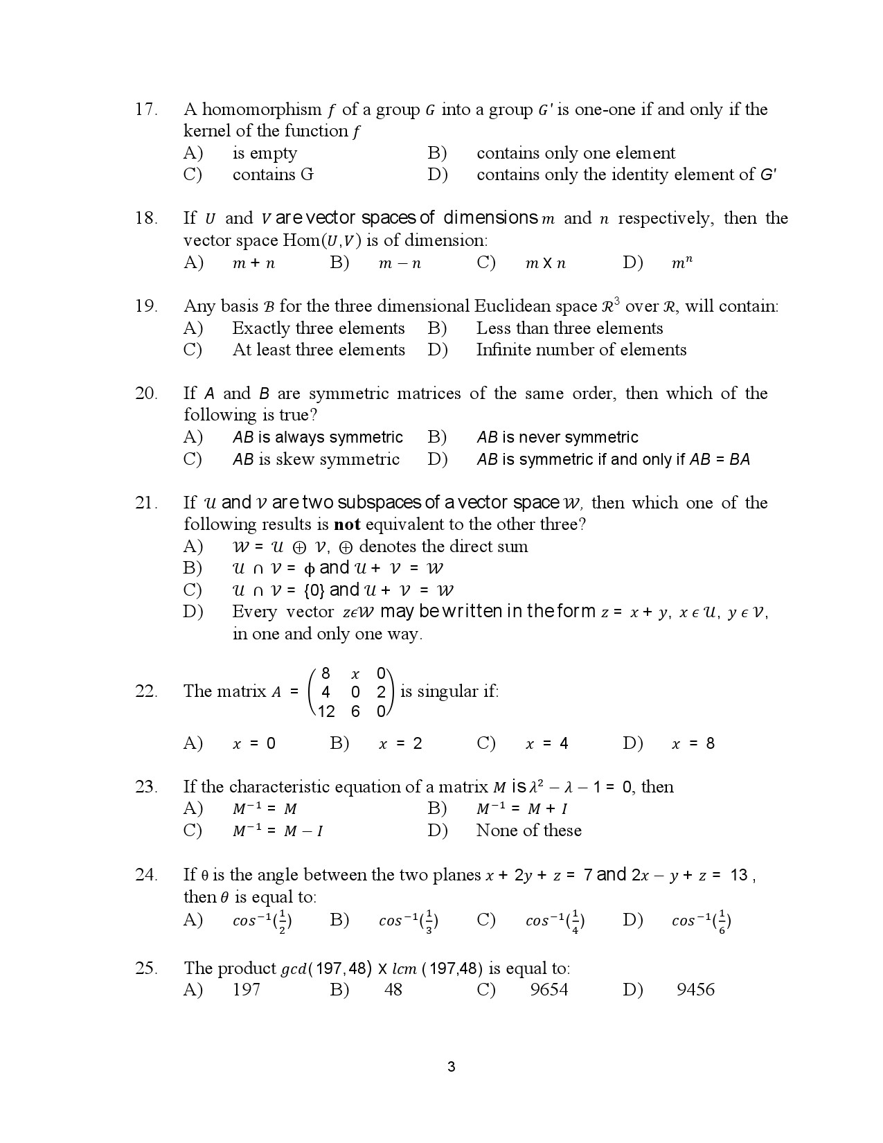 Kerala SET Mathematics Exam Question Paper July 2023 3