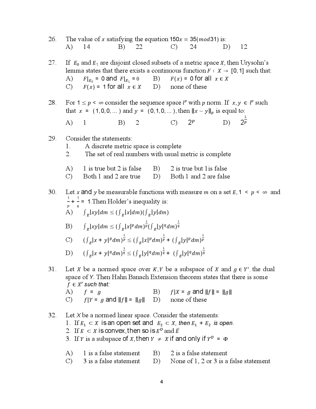 Kerala SET Mathematics Exam Question Paper July 2023 4