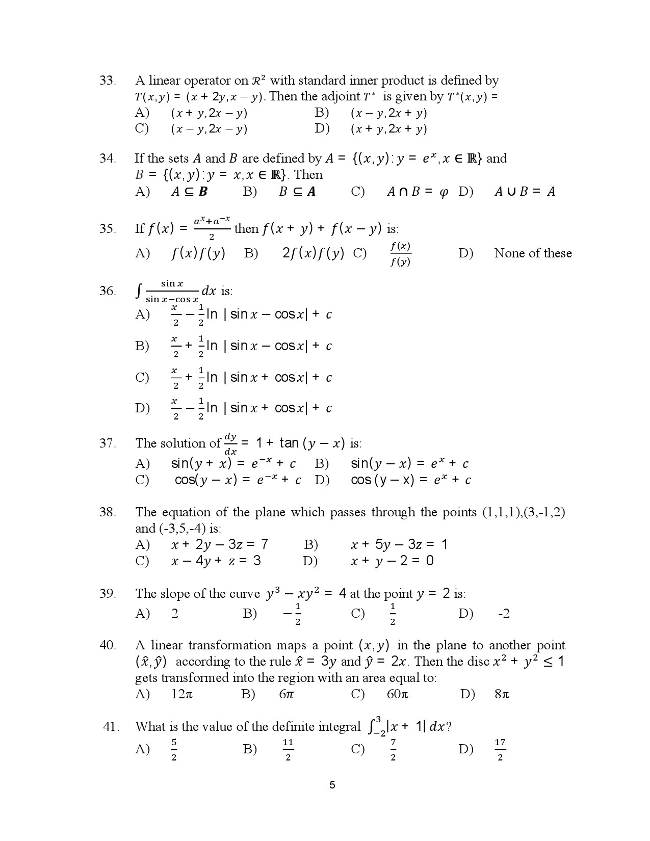 Kerala SET Mathematics Exam Question Paper July 2023 5