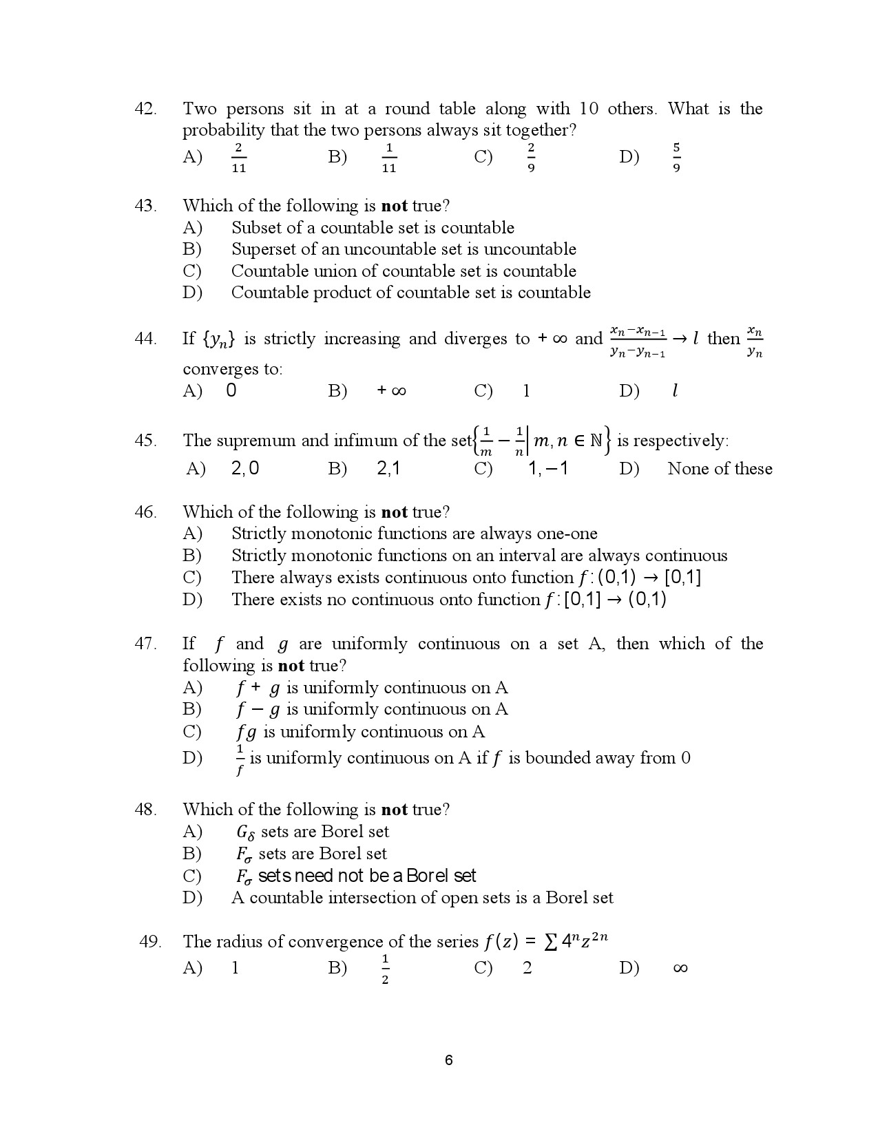 Kerala SET Mathematics Exam Question Paper July 2023 6