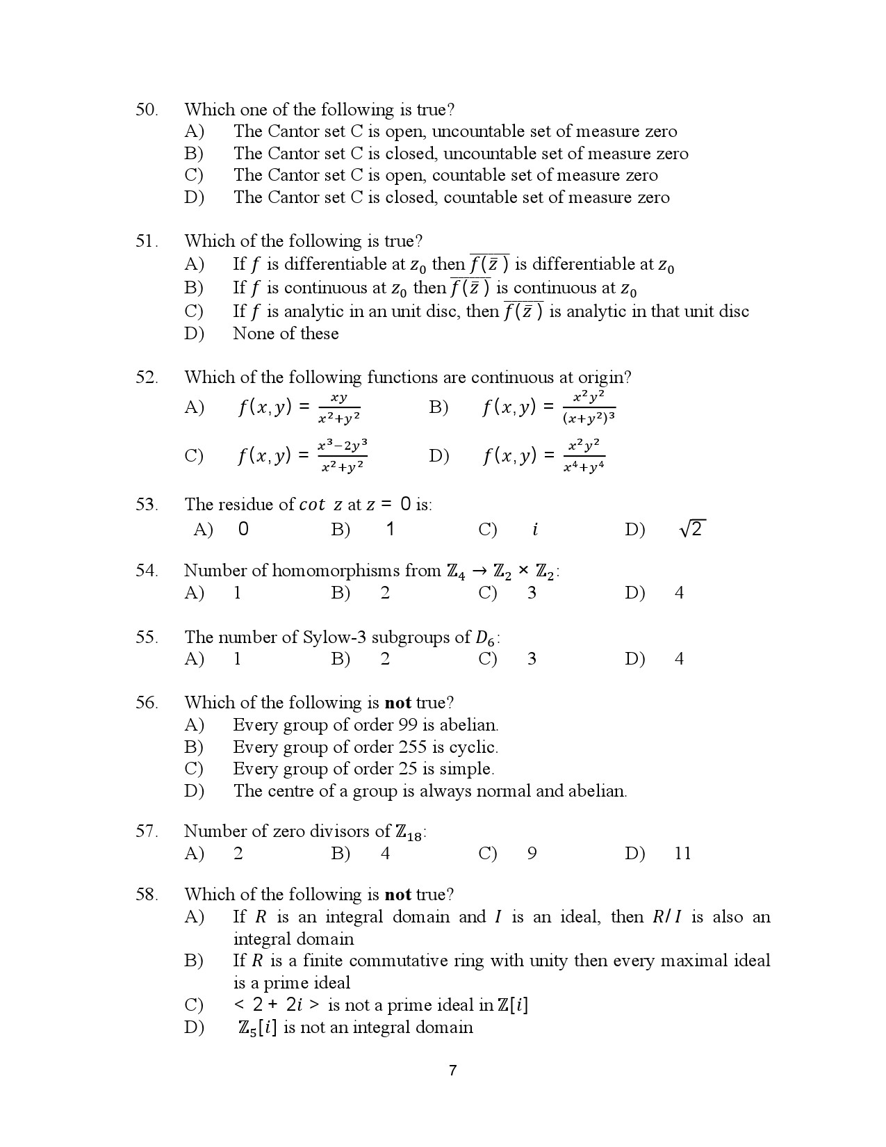 Kerala SET Mathematics Exam Question Paper July 2023 7