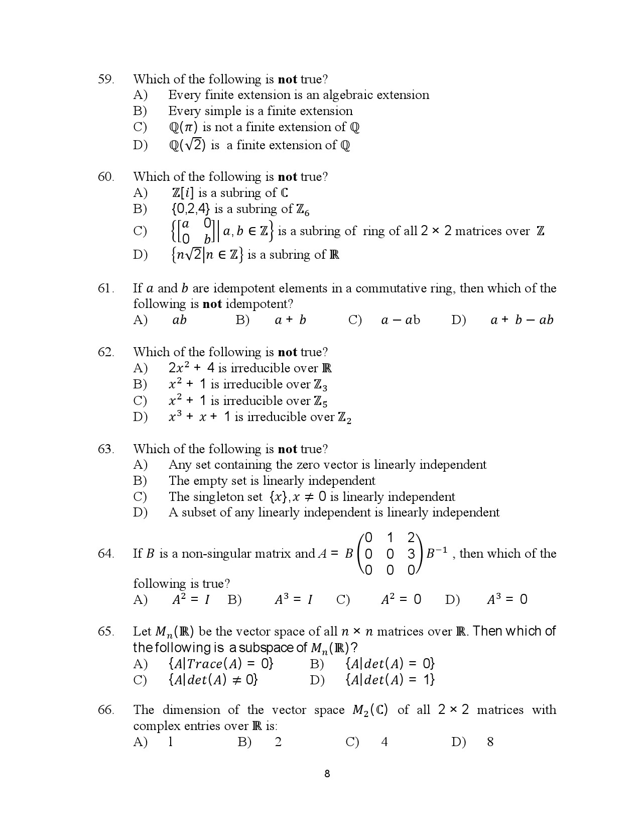 Kerala SET Mathematics Exam Question Paper July 2023 8