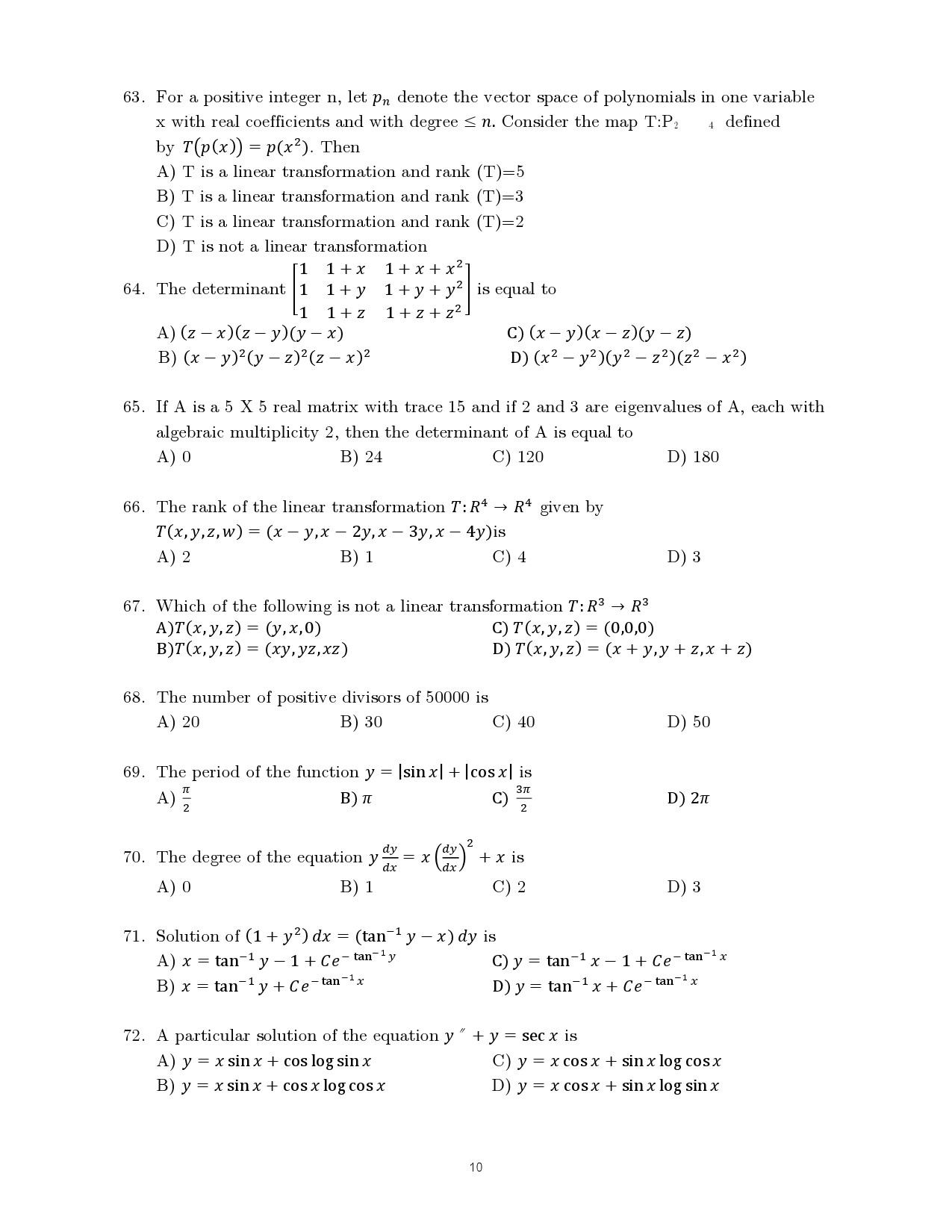 Kerala SET Mathematics Exam Question Paper July 2024 10