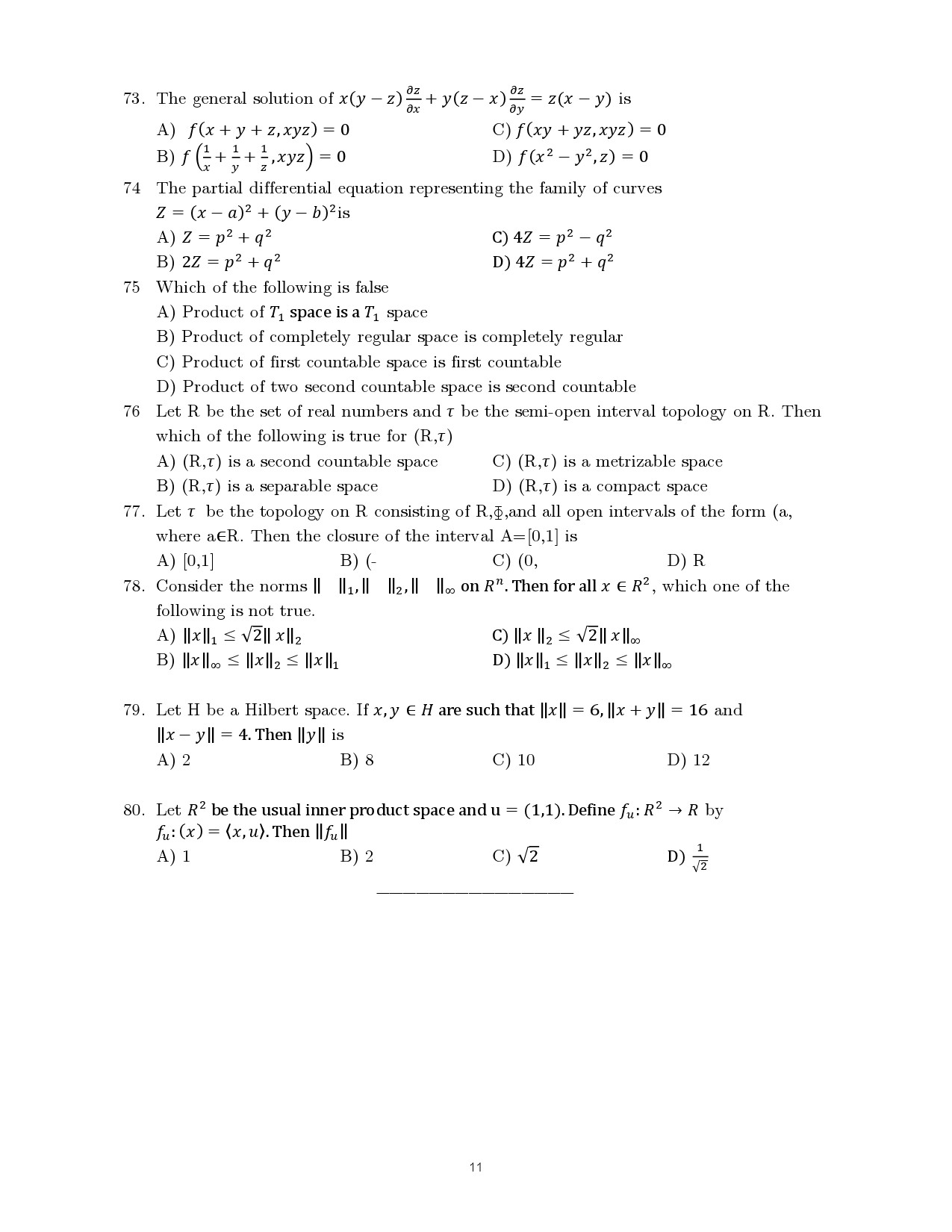 Kerala SET Mathematics Exam Question Paper July 2024 11