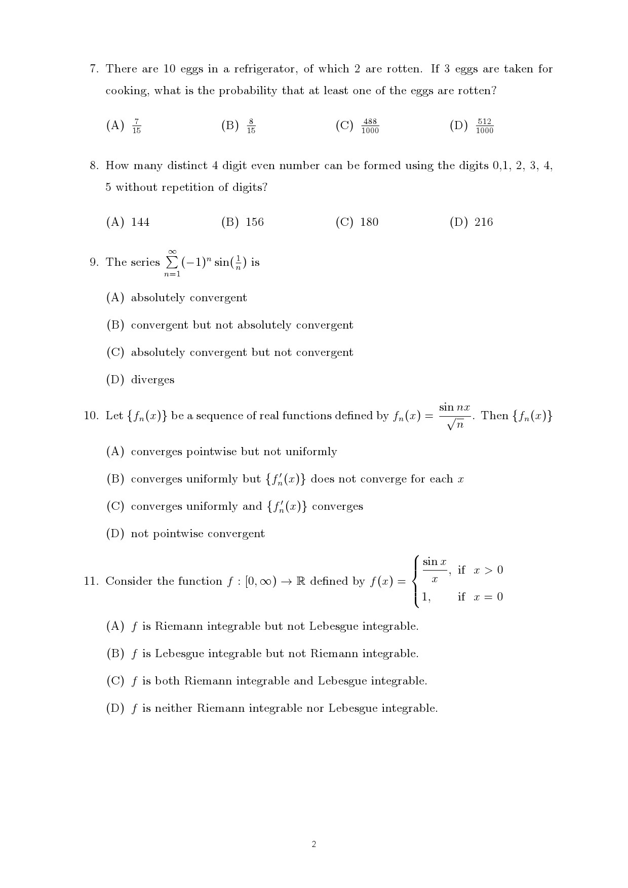 Kerala SET Mathematics Exam Question Paper July 2024 2