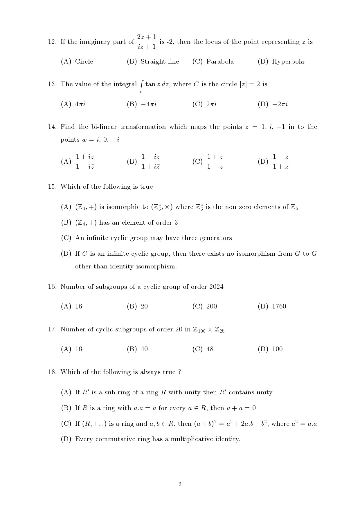 Kerala SET Mathematics Exam Question Paper July 2024 3