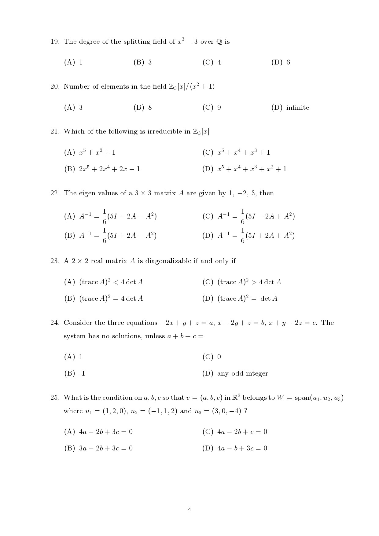 Kerala SET Mathematics Exam Question Paper July 2024 4