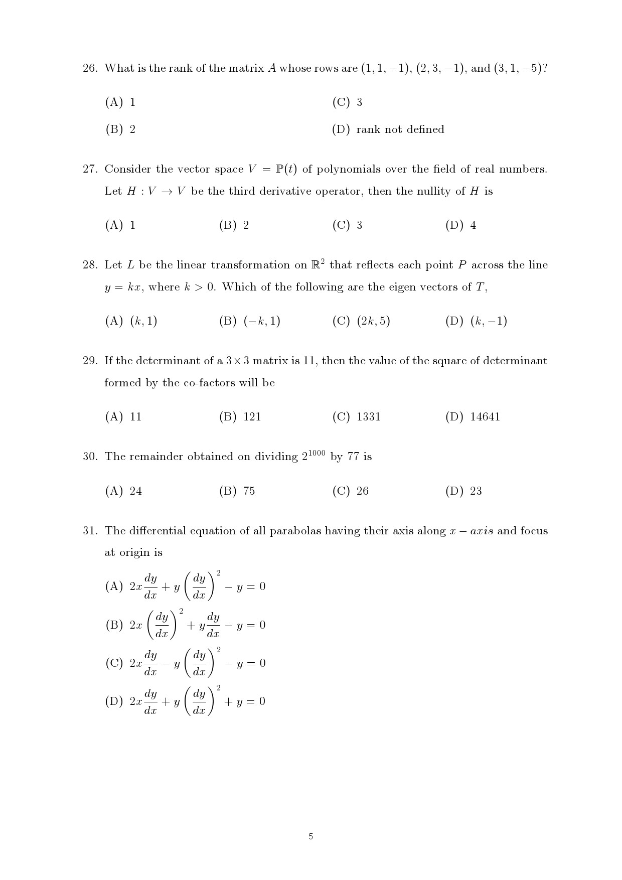 Kerala SET Mathematics Exam Question Paper July 2024 5