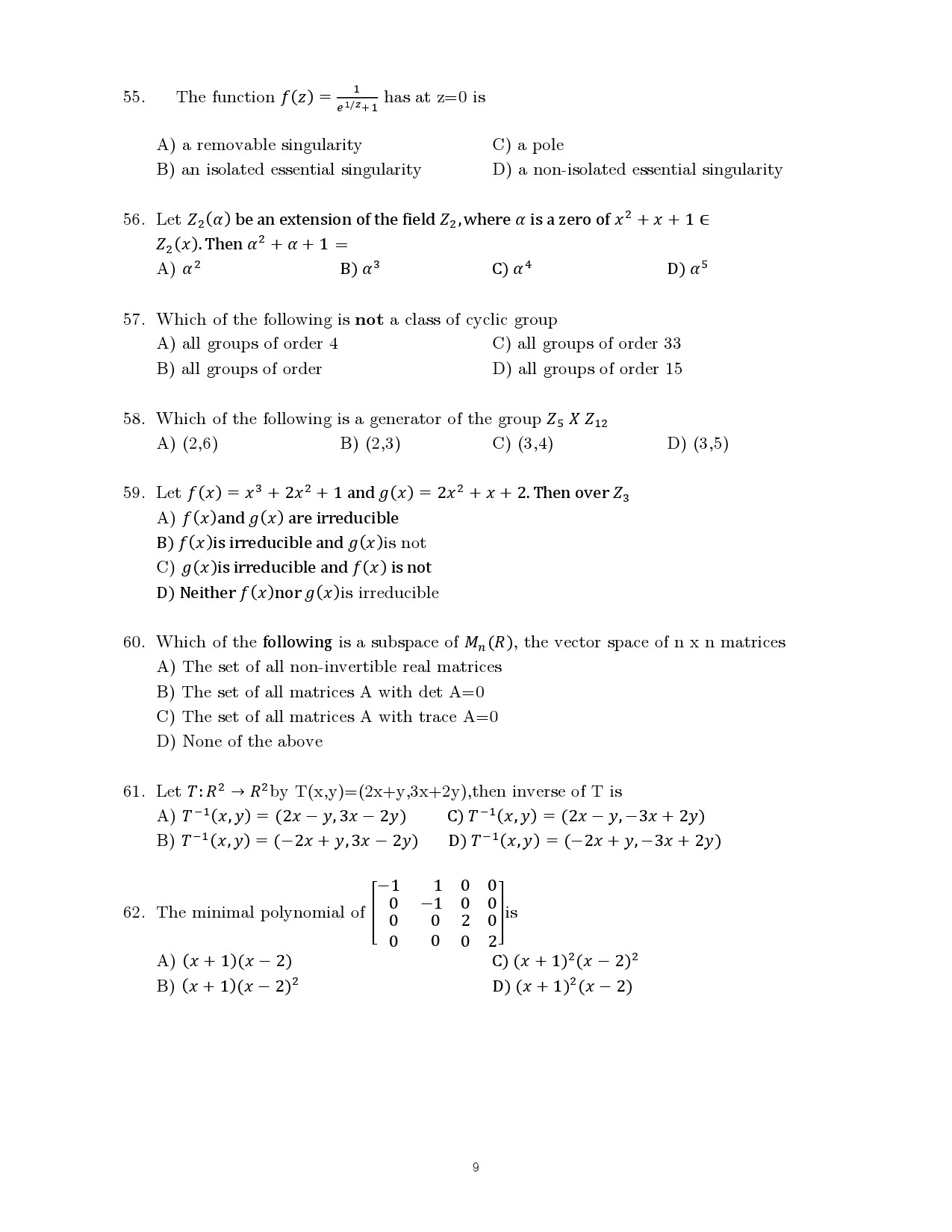 Kerala SET Mathematics Exam Question Paper July 2024 9