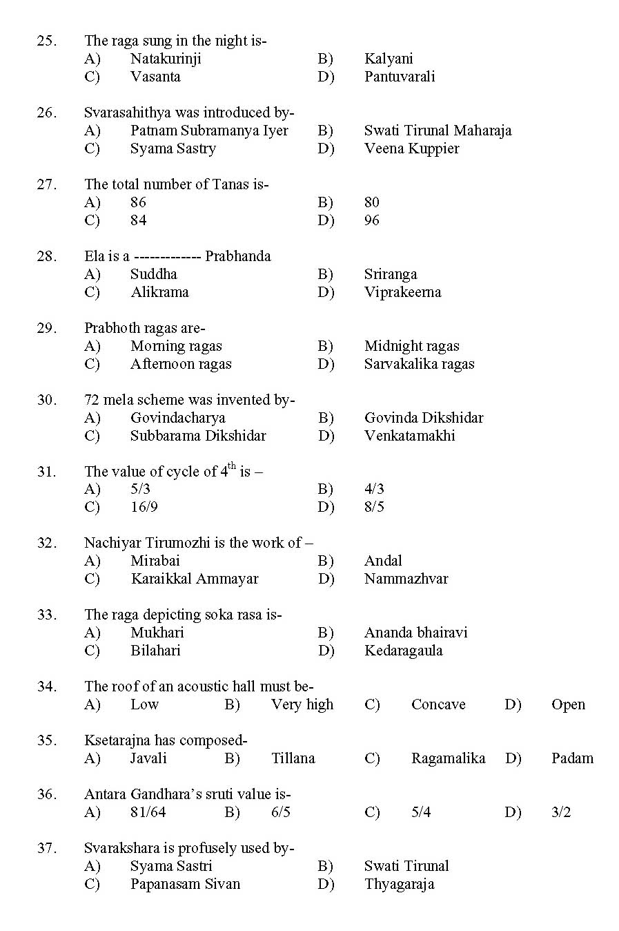 Kerala SET Music Exam 2011 Question Code 91122 3