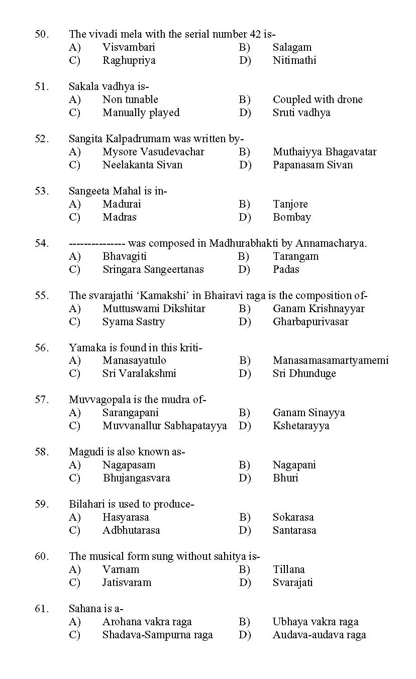 Kerala SET Music Exam 2011 Question Code 91122 5
