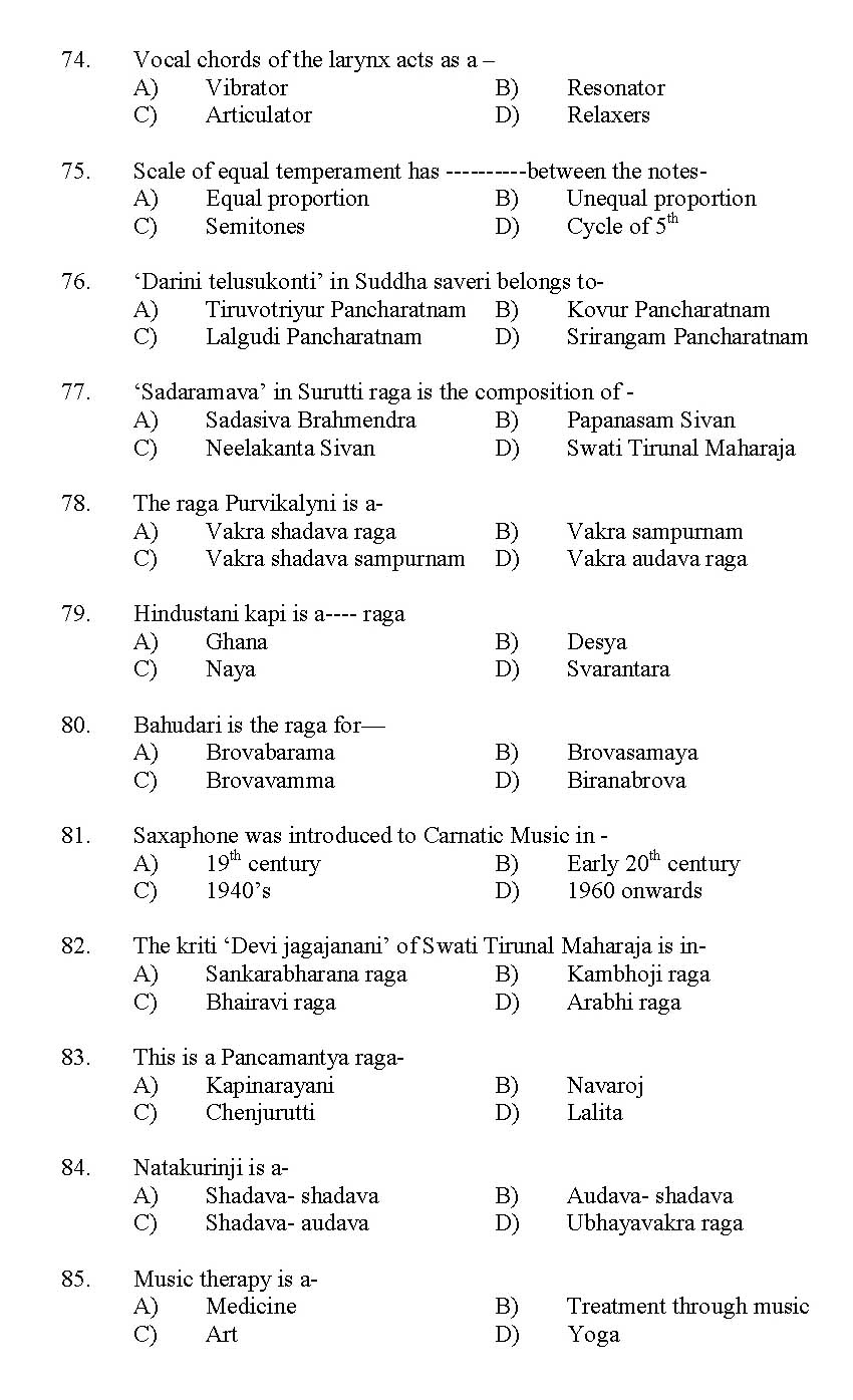 Kerala SET Music Exam 2012 Question Code 12922 7