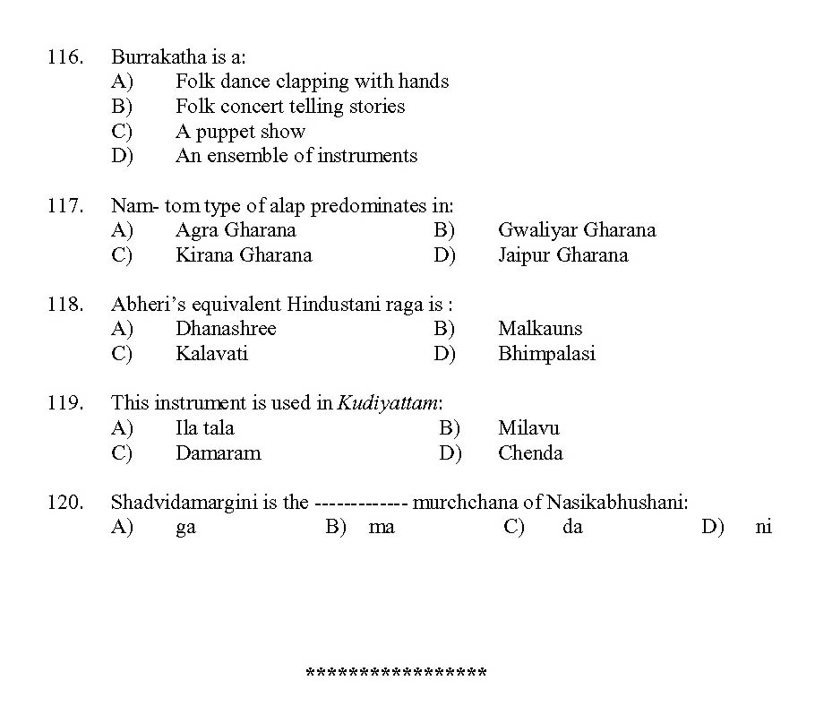 Kerala SET Music Exam 2013 Question Code 13622 11