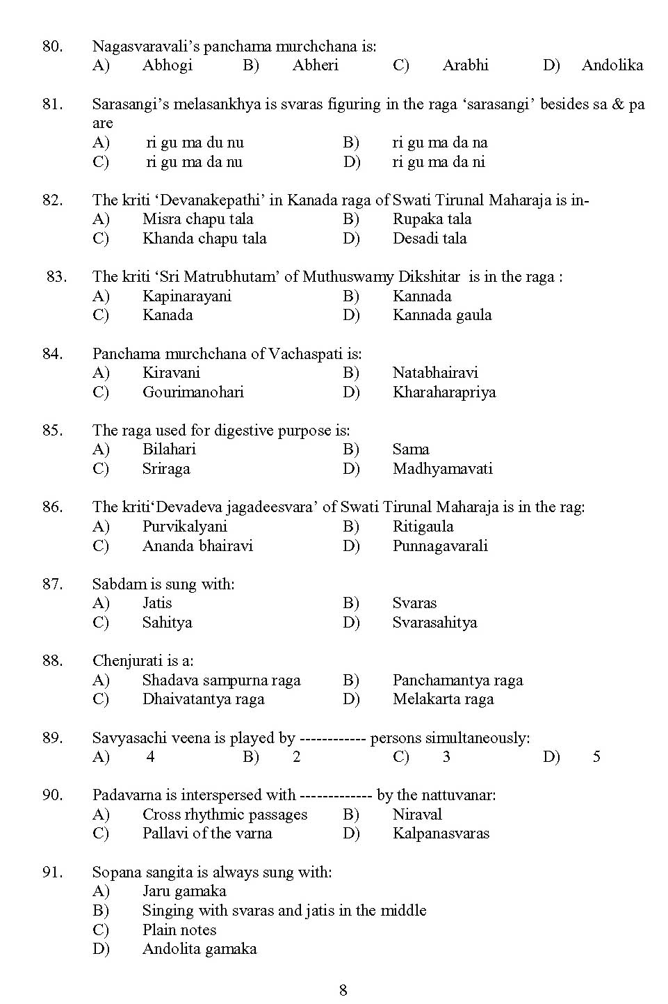 Kerala SET Music Exam 2013 Question Code 13622 8