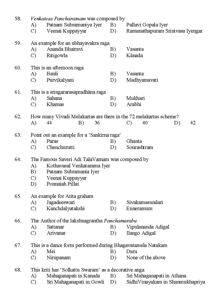 Kerala SET Music Exam 2015 Question Code 15622 6