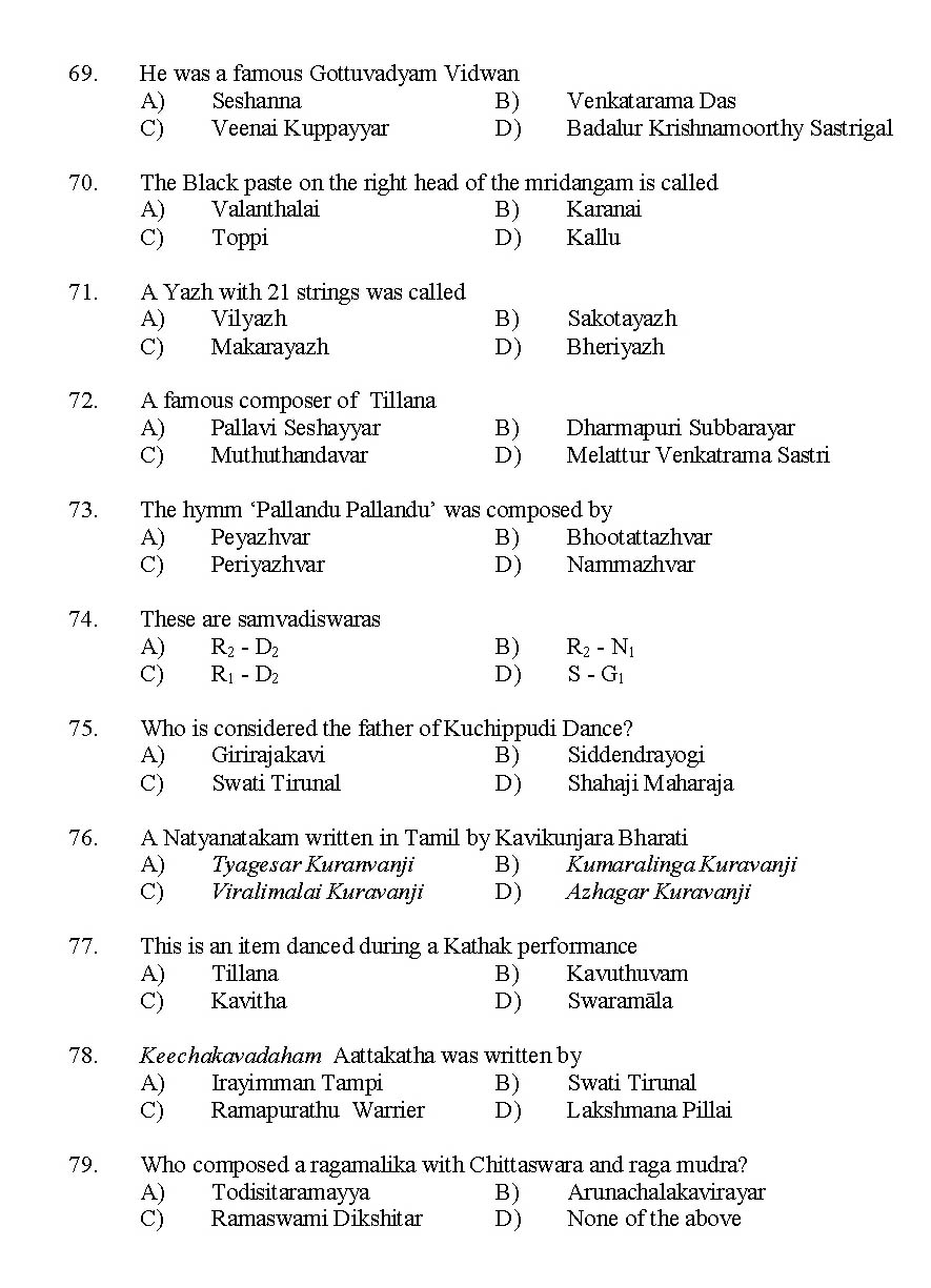 Kerala SET Music Exam 2015 Question Code 15622 7