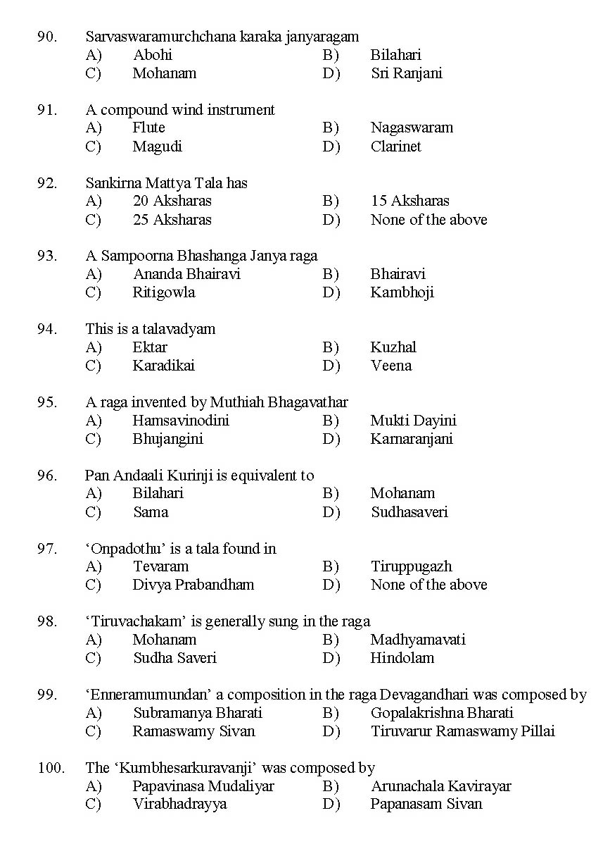 Kerala SET Music Exam 2015 Question Code 15622 9
