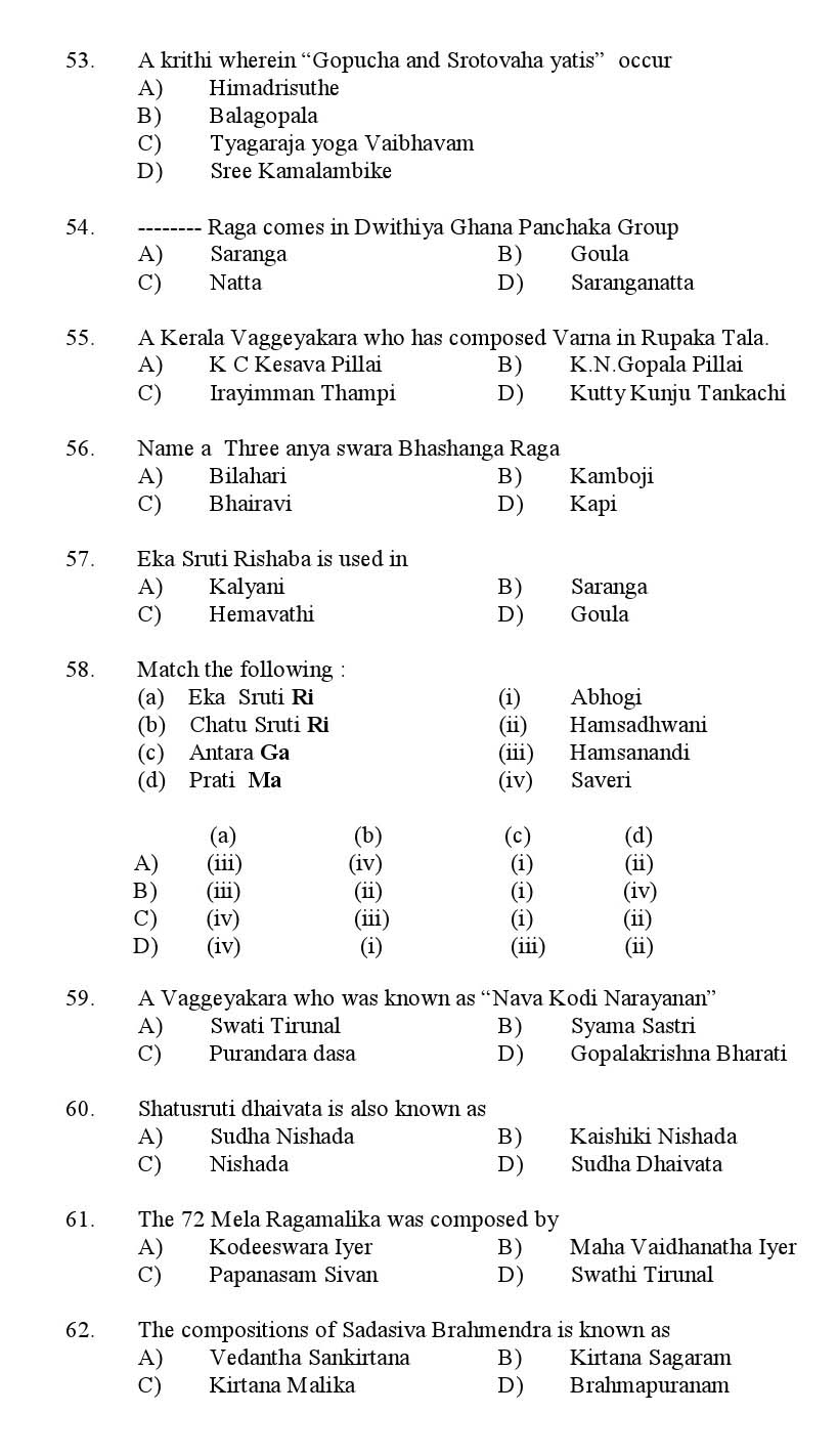 Kerala SET Music Exam 2016 Question Code 16622 A 6
