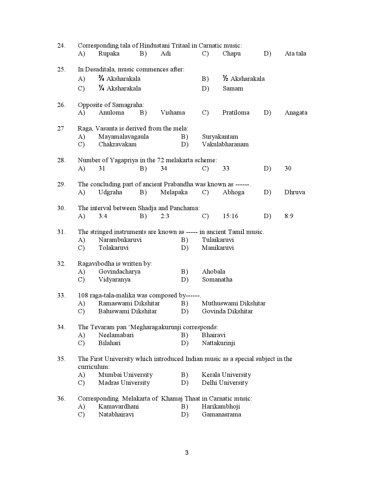 Kerala SET Music Exam Question Paper January 2023 3