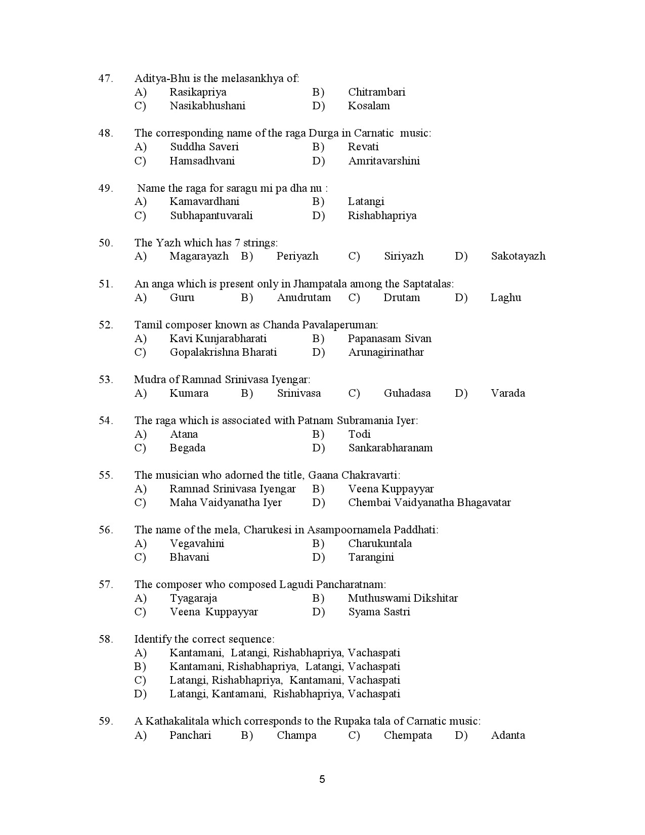 Kerala SET Music Exam Question Paper January 2023 5