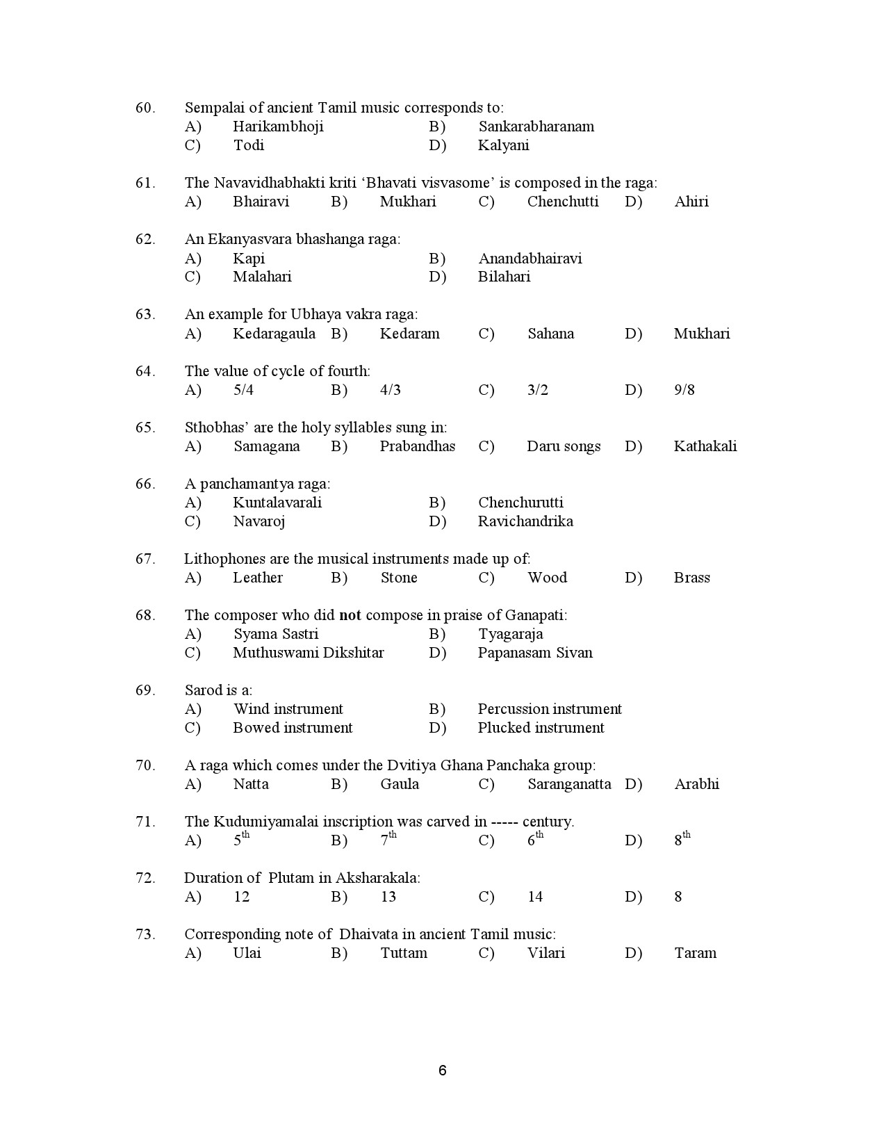 Kerala SET Music Exam Question Paper January 2023 6