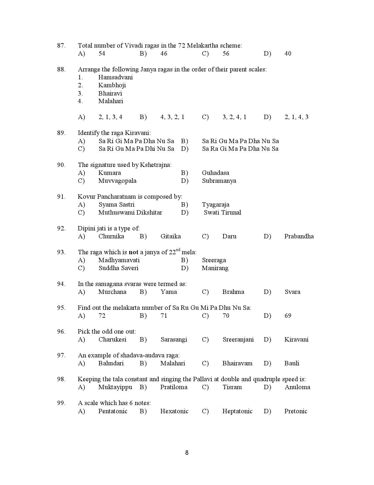 Kerala SET Music Exam Question Paper January 2023 8