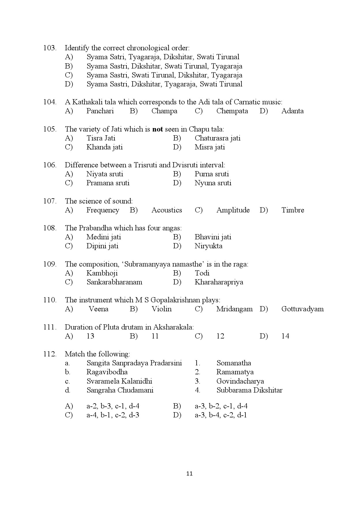 Kerala SET Music Exam Question Paper January 2024 11