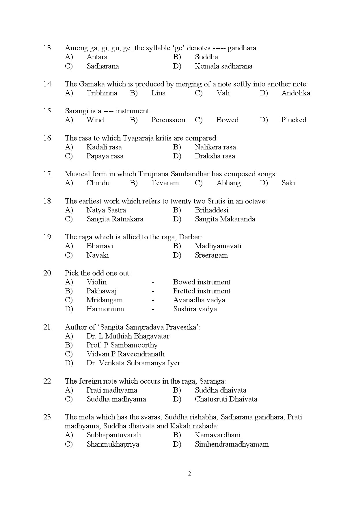 Kerala SET Music Exam Question Paper January 2024 2