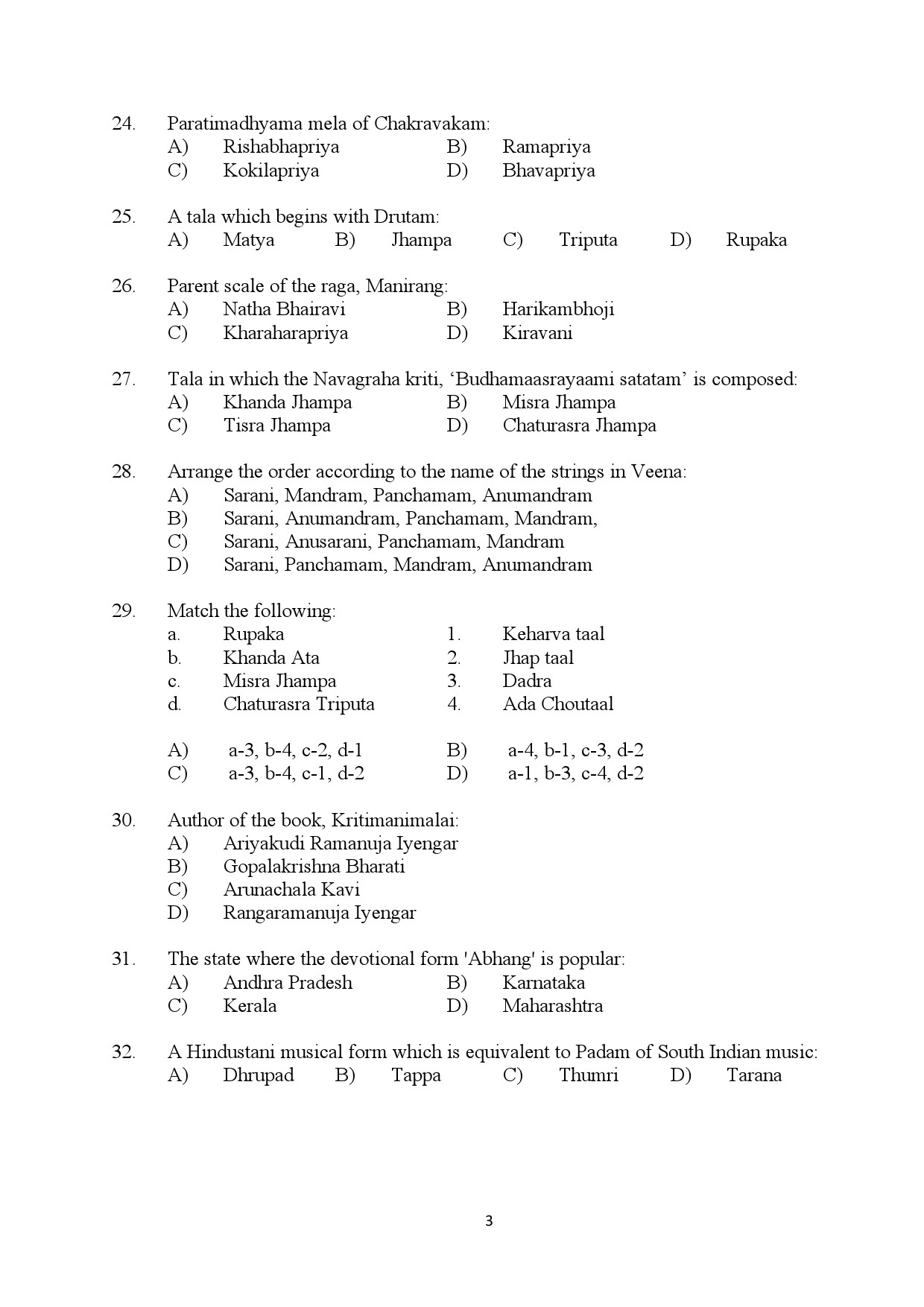 Kerala SET Music Exam Question Paper January 2024 3