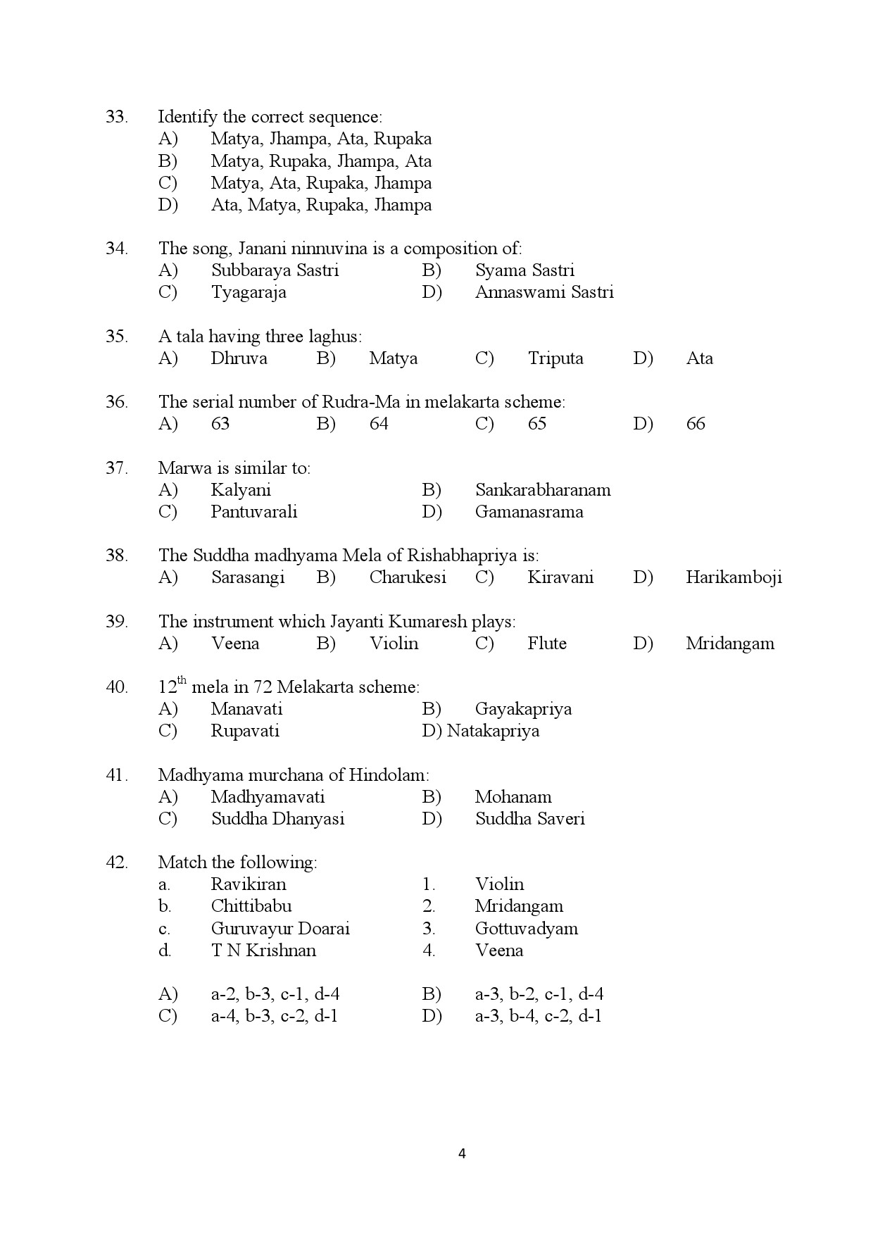 Kerala SET Music Exam Question Paper January 2024 4