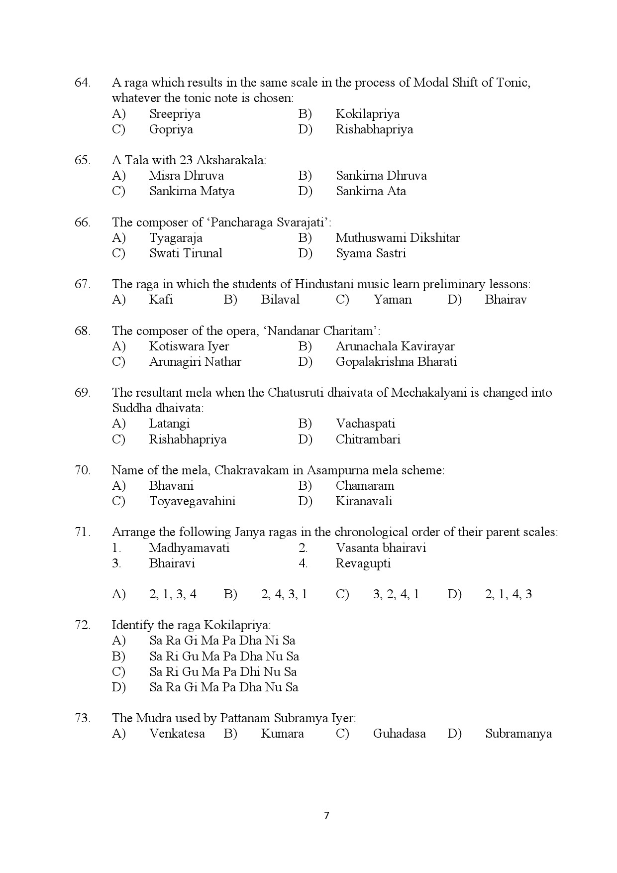 Kerala SET Music Exam Question Paper January 2024 7