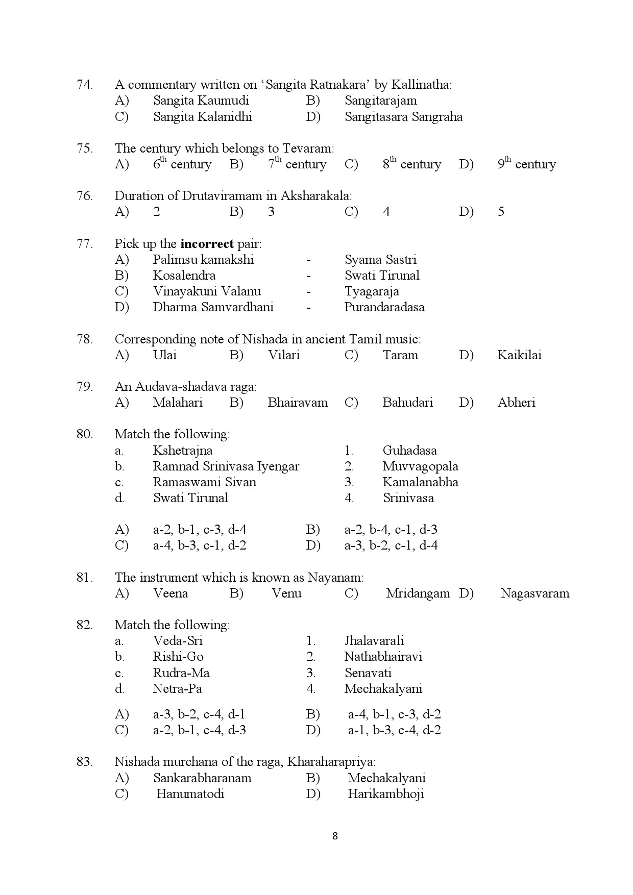 Kerala SET Music Exam Question Paper January 2024 8