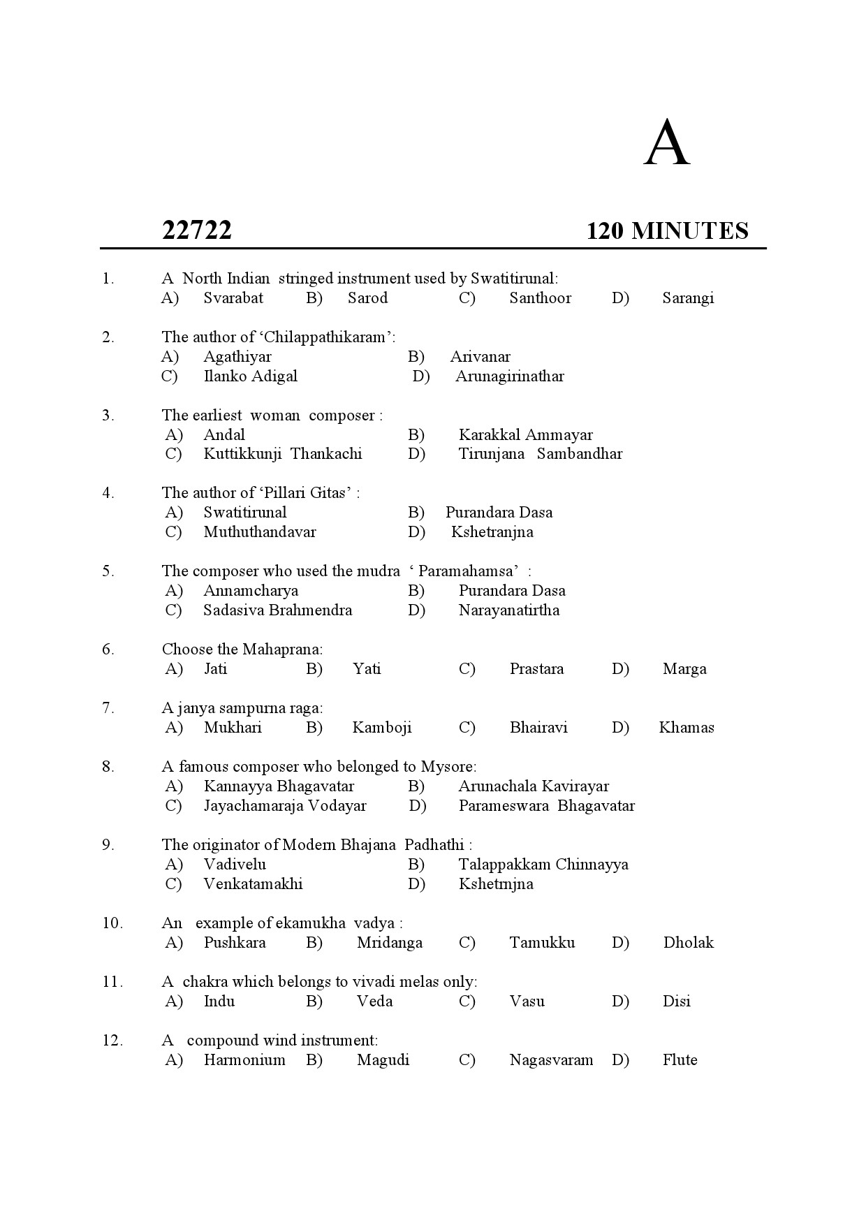 Kerala SET Music Exam Question Paper July 2022 1
