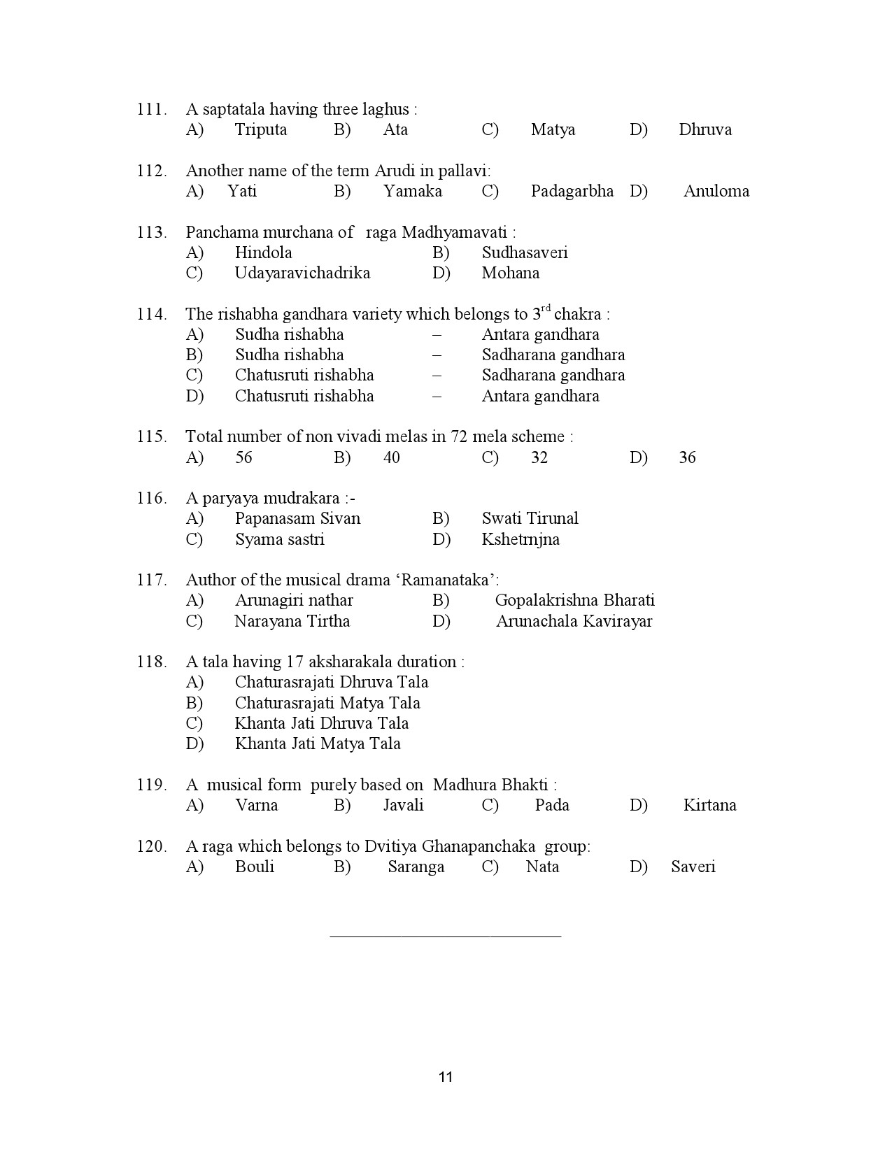 Kerala SET Music Exam Question Paper July 2023 11