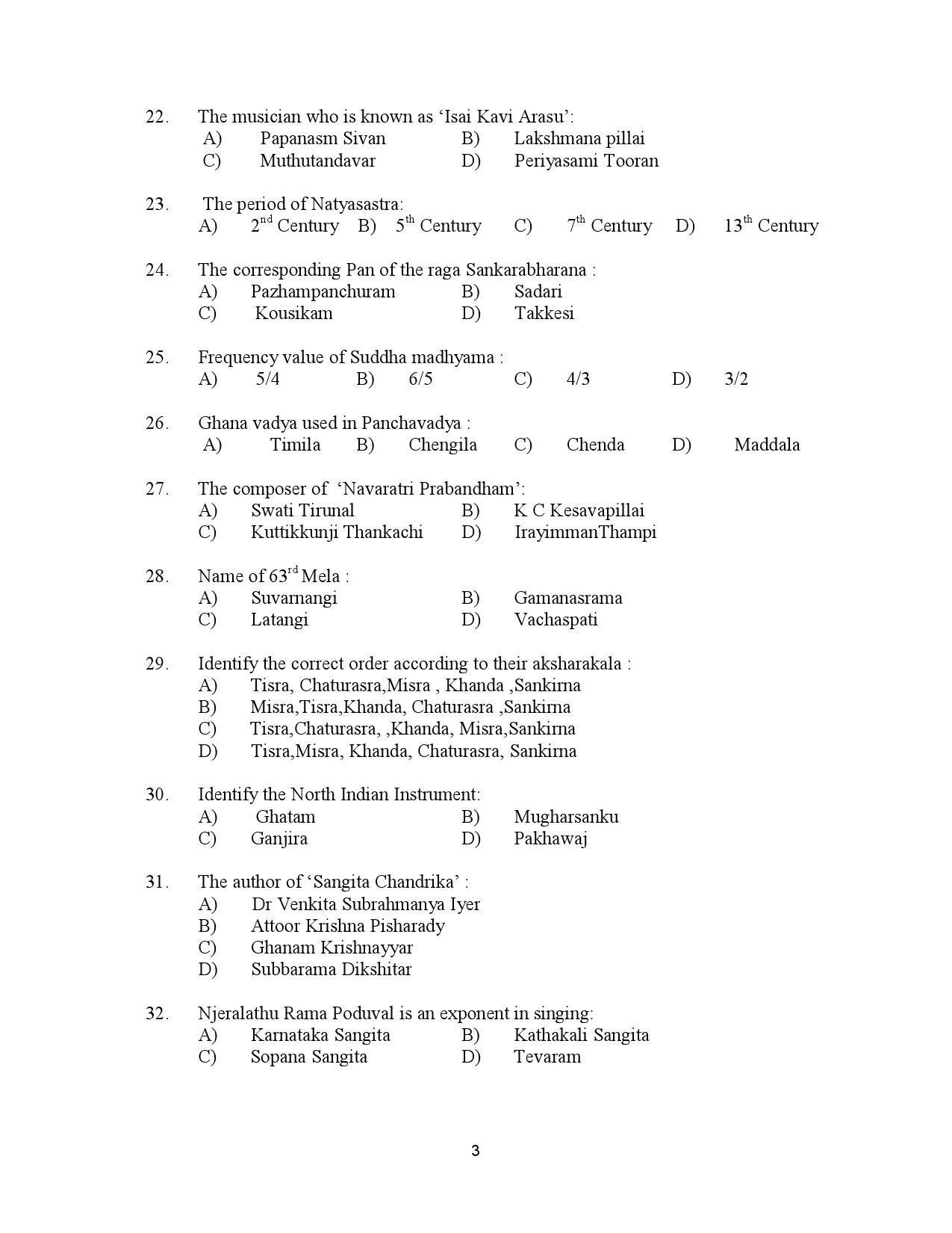 Kerala SET Music Exam Question Paper July 2023 3