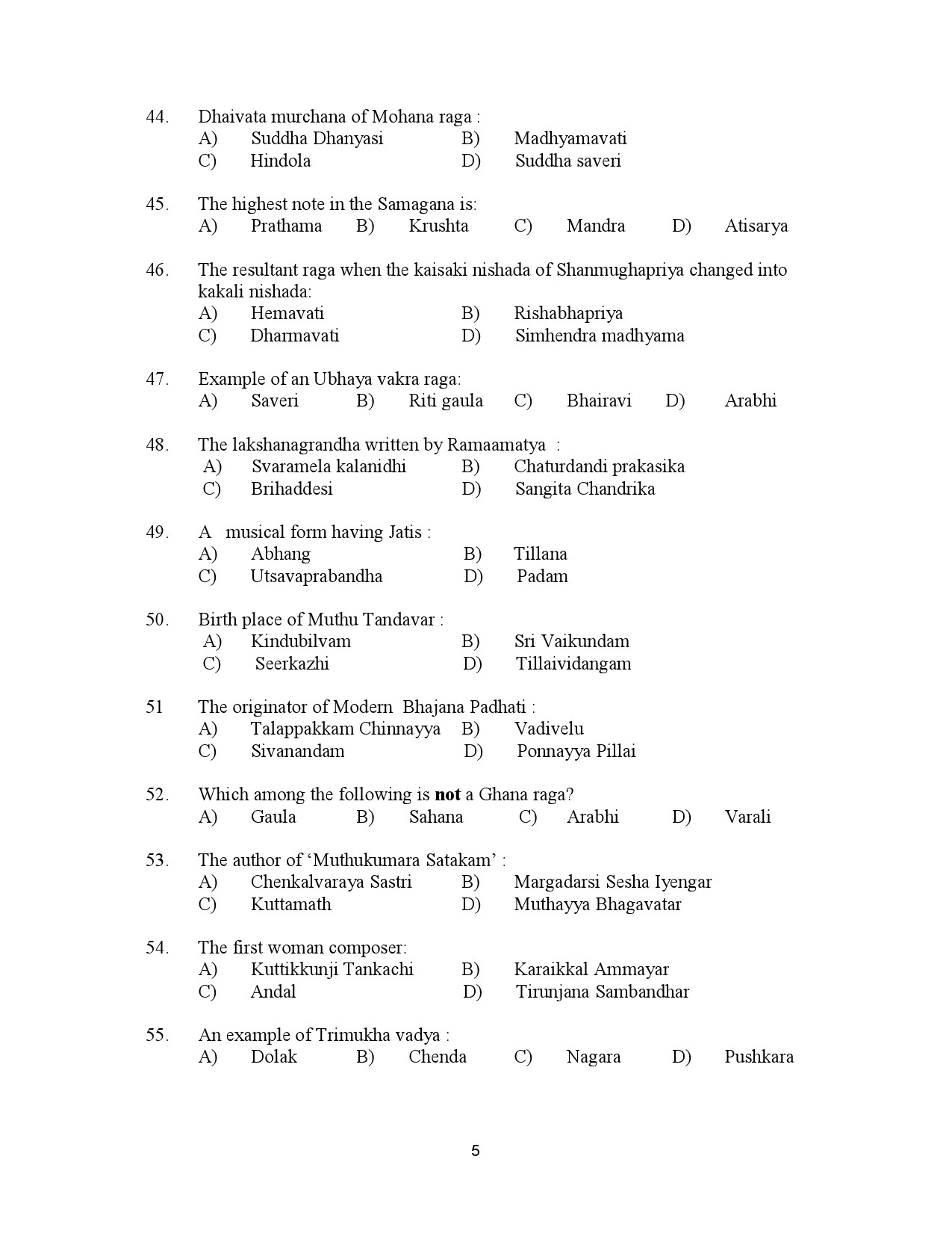 Kerala SET Music Exam Question Paper July 2023 5